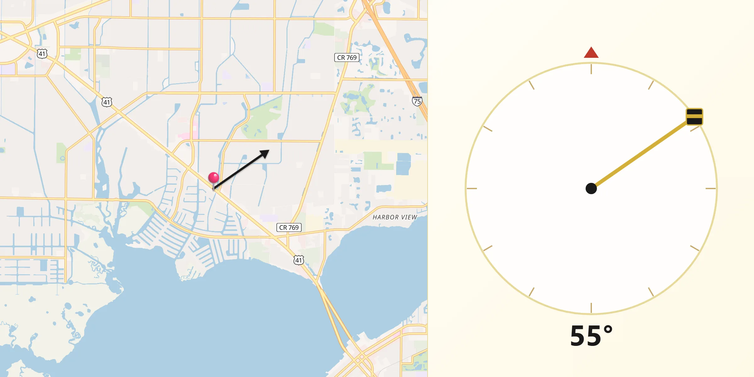 Qibla Direction from Port Charlotte
