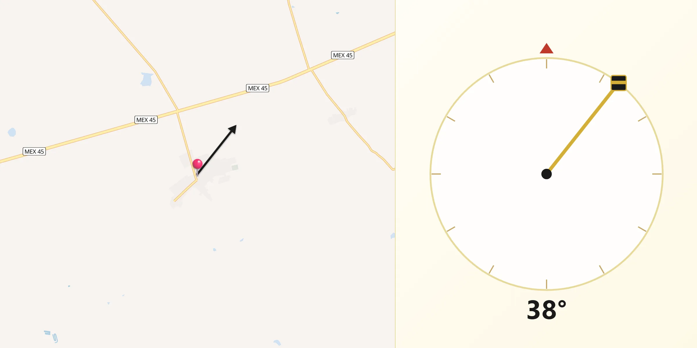 Dirección de la Qibla desde Pueblito de Allende