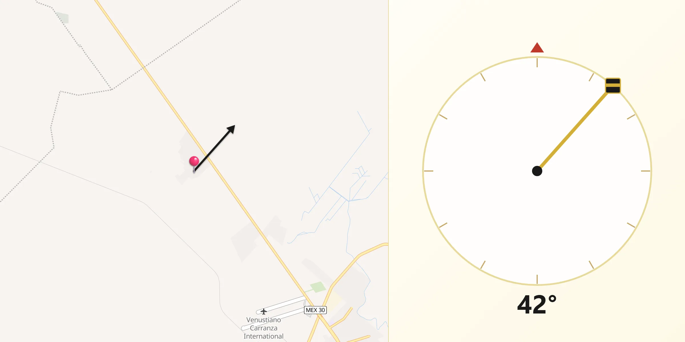 Dirección de la Qibla desde La Cruz
