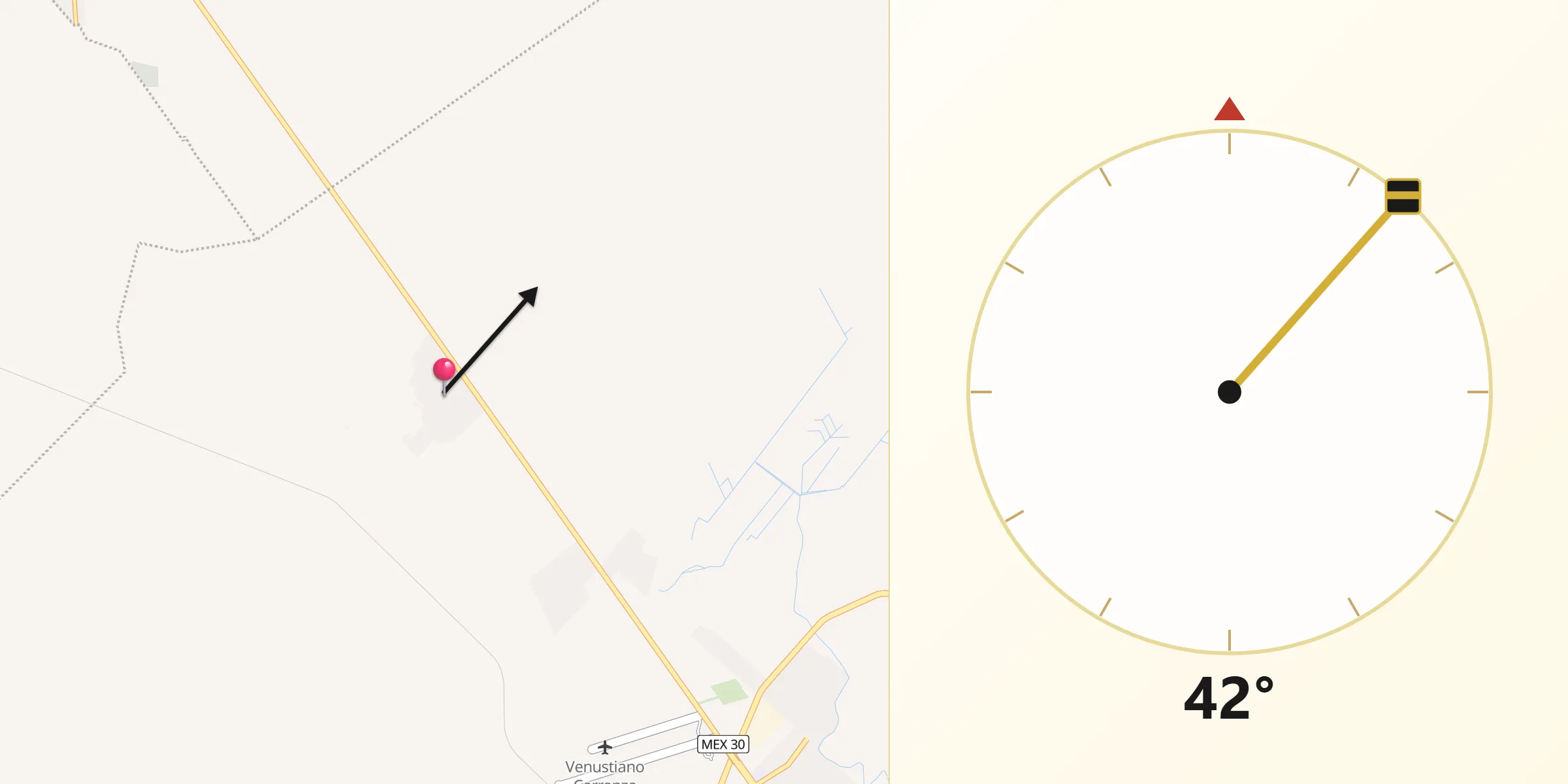 Dirección de la Qibla desde Ocho de Enero