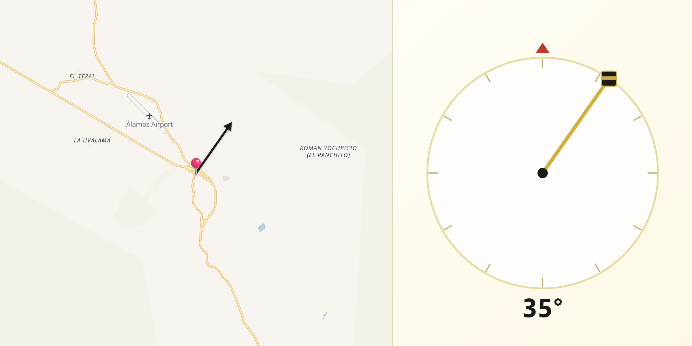 Dirección de la Qibla desde Álamos