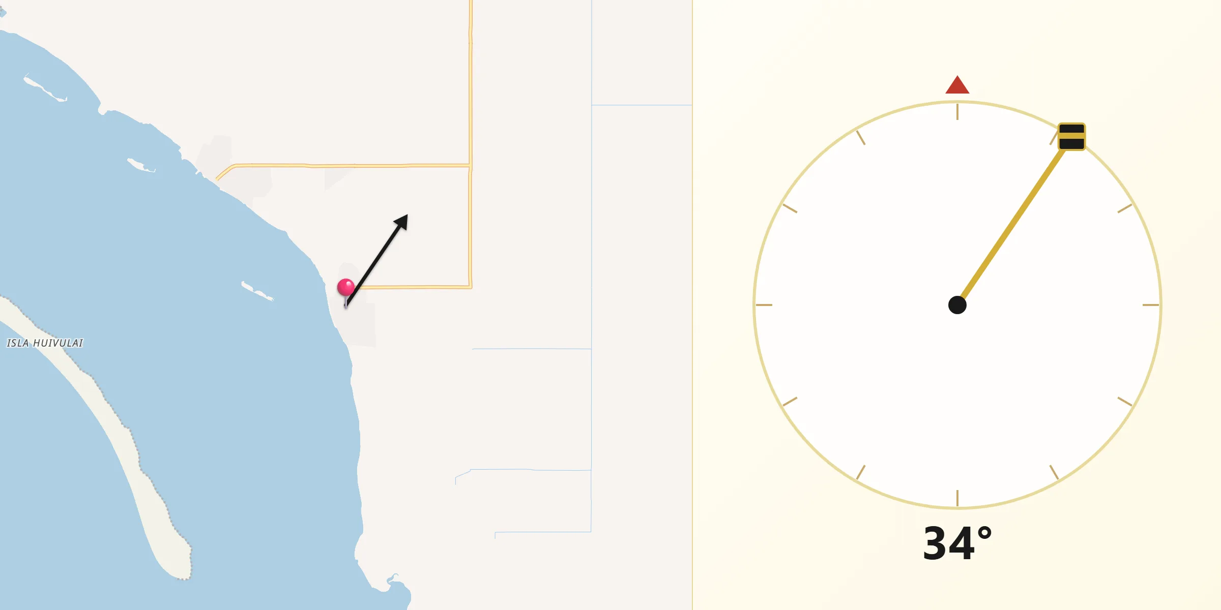 Dirección de la Qibla desde El Paredoncito