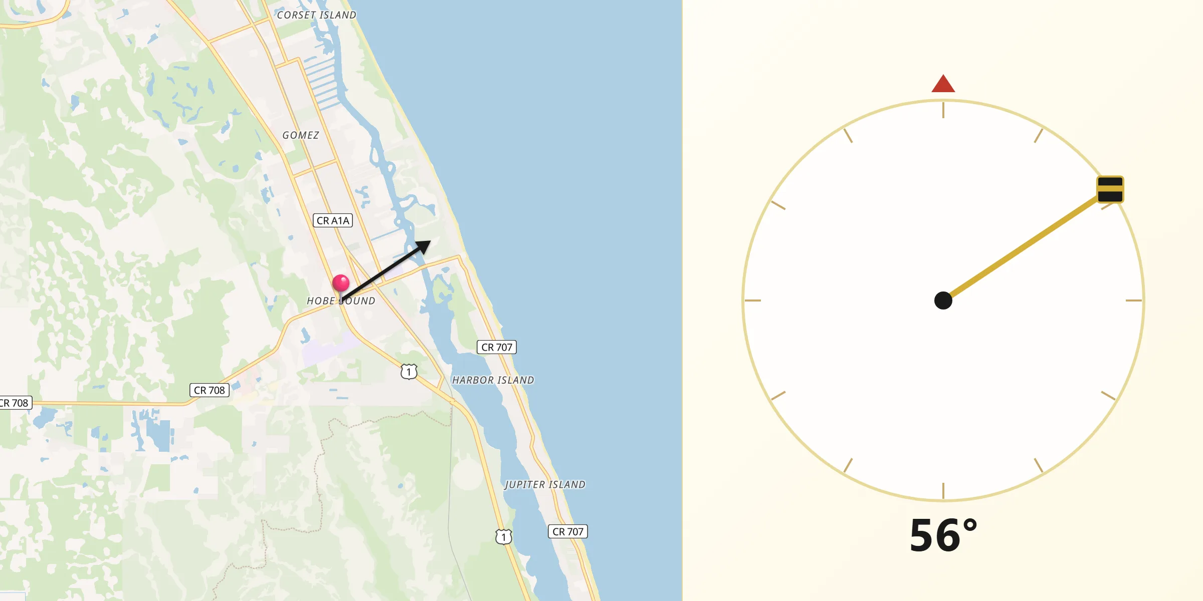 Qibla Direction from Hobe Sound