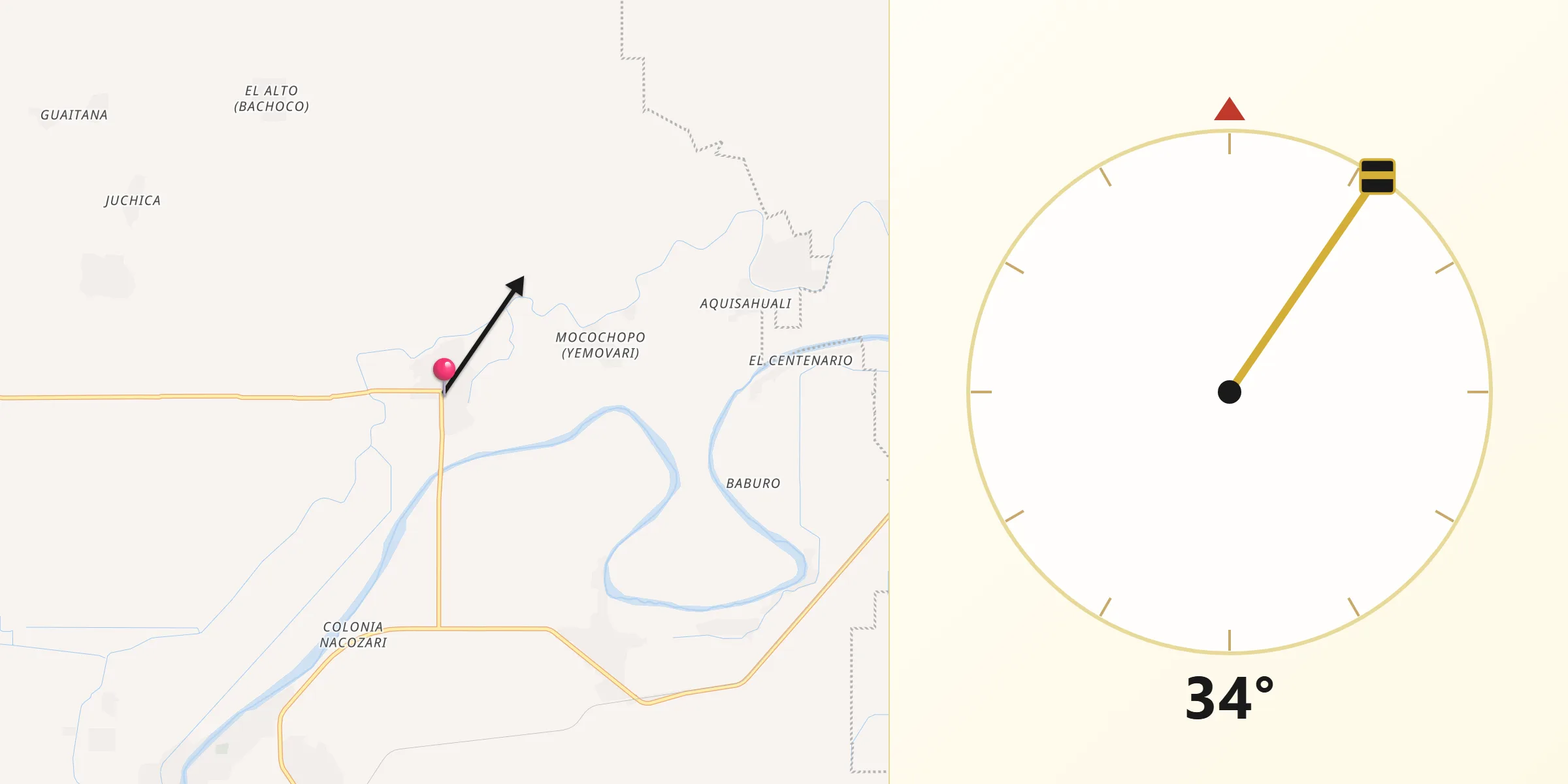 Dirección de la Qibla desde Jitonhueca
