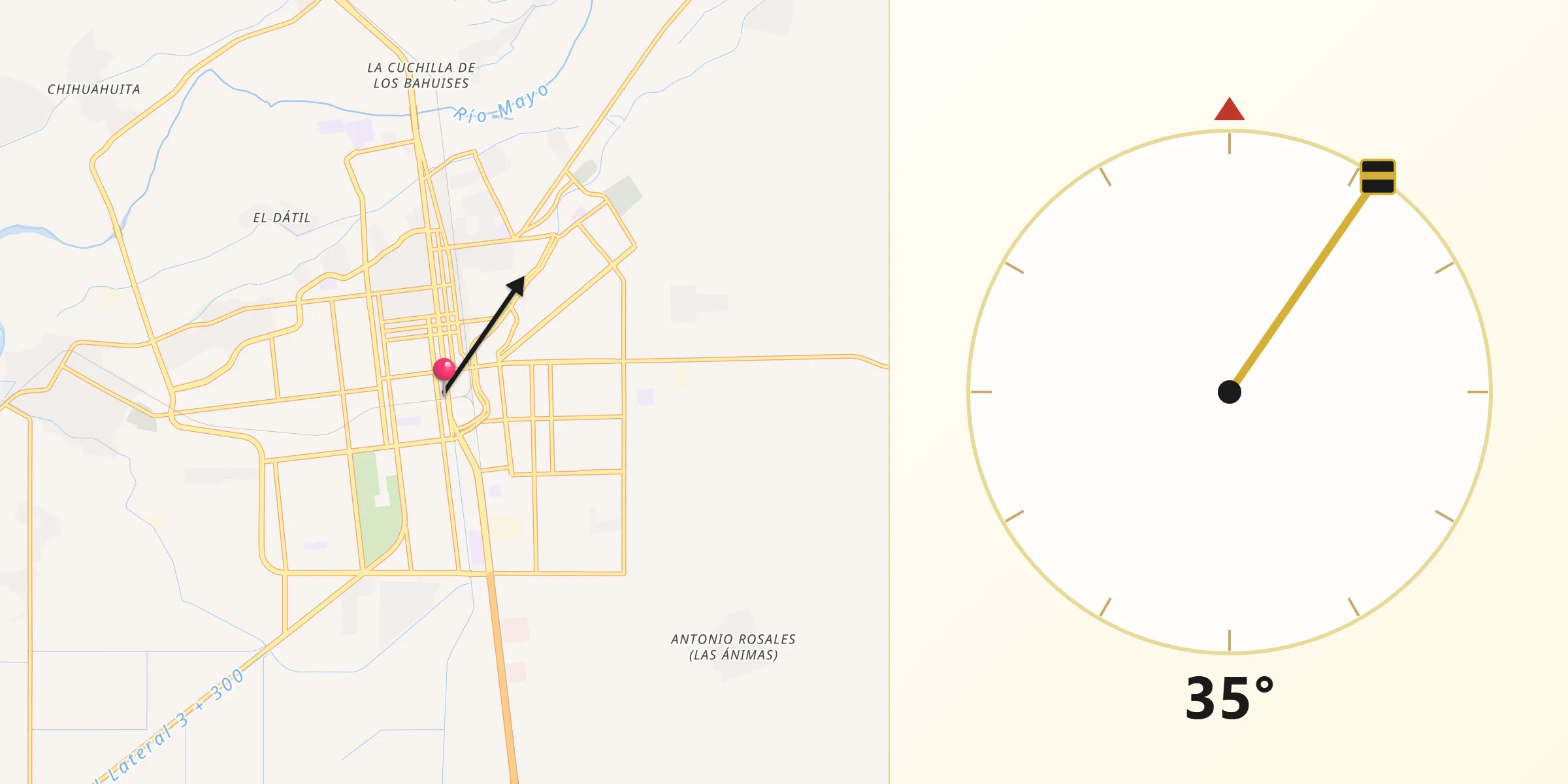 Dirección de la Qibla desde Navojoa