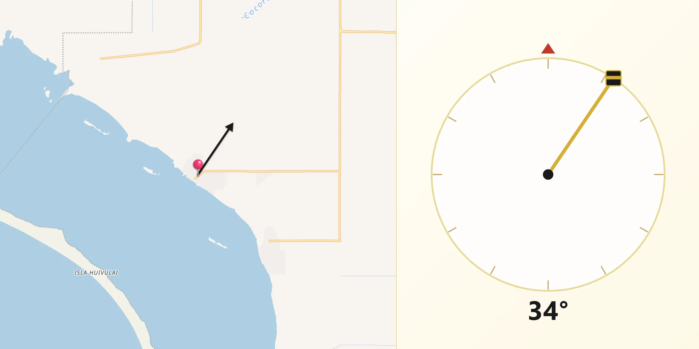 Dirección de la Qibla desde Paredón Colorado