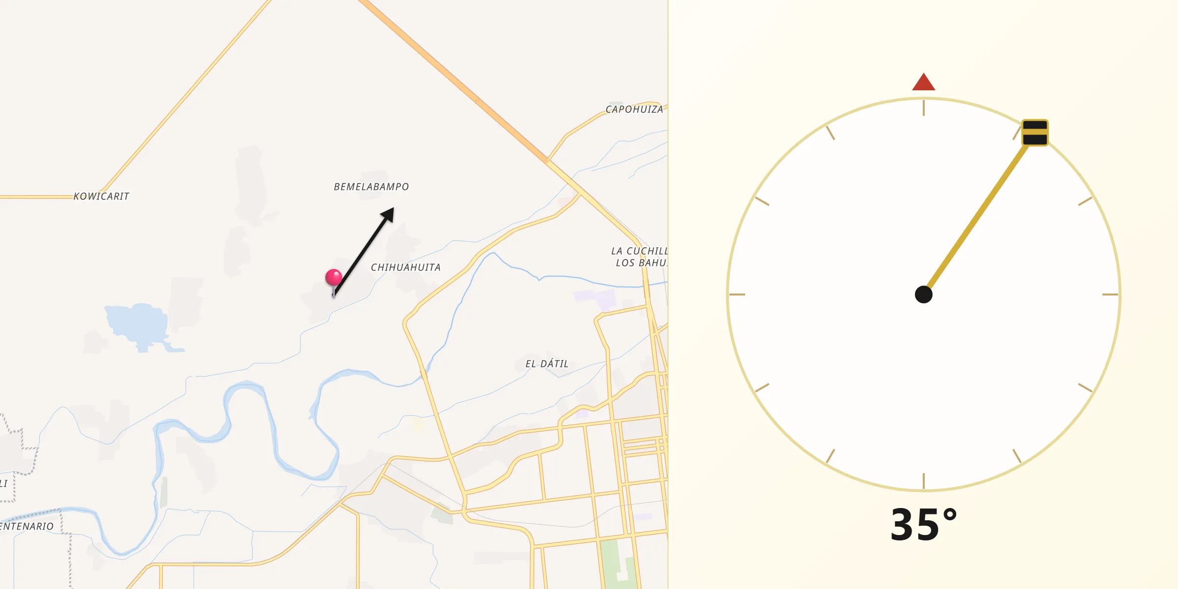 Dirección de la Qibla desde Siviral