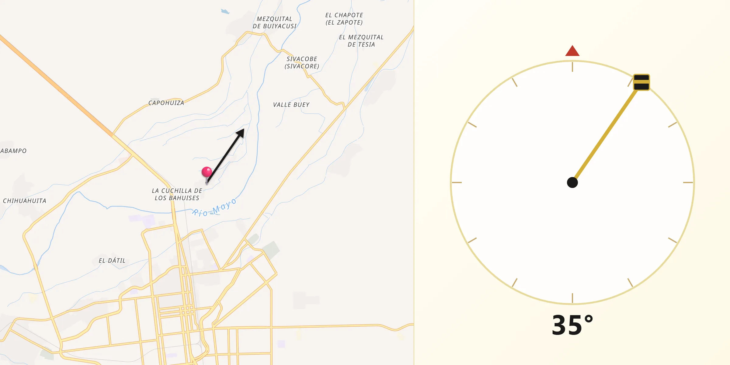 Dirección de la Qibla desde Guaymitas