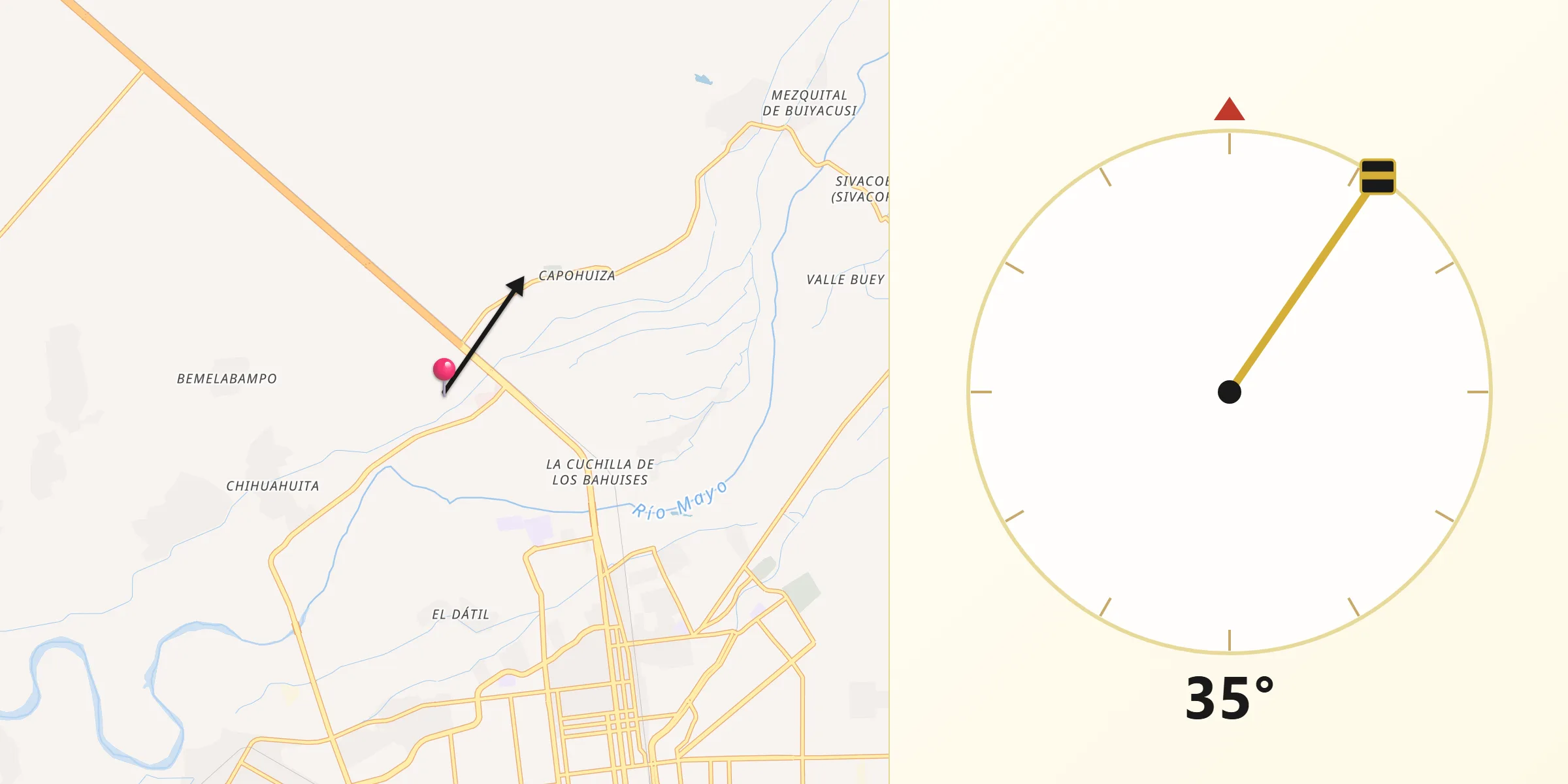 Dirección de la Qibla desde Los Bahuises