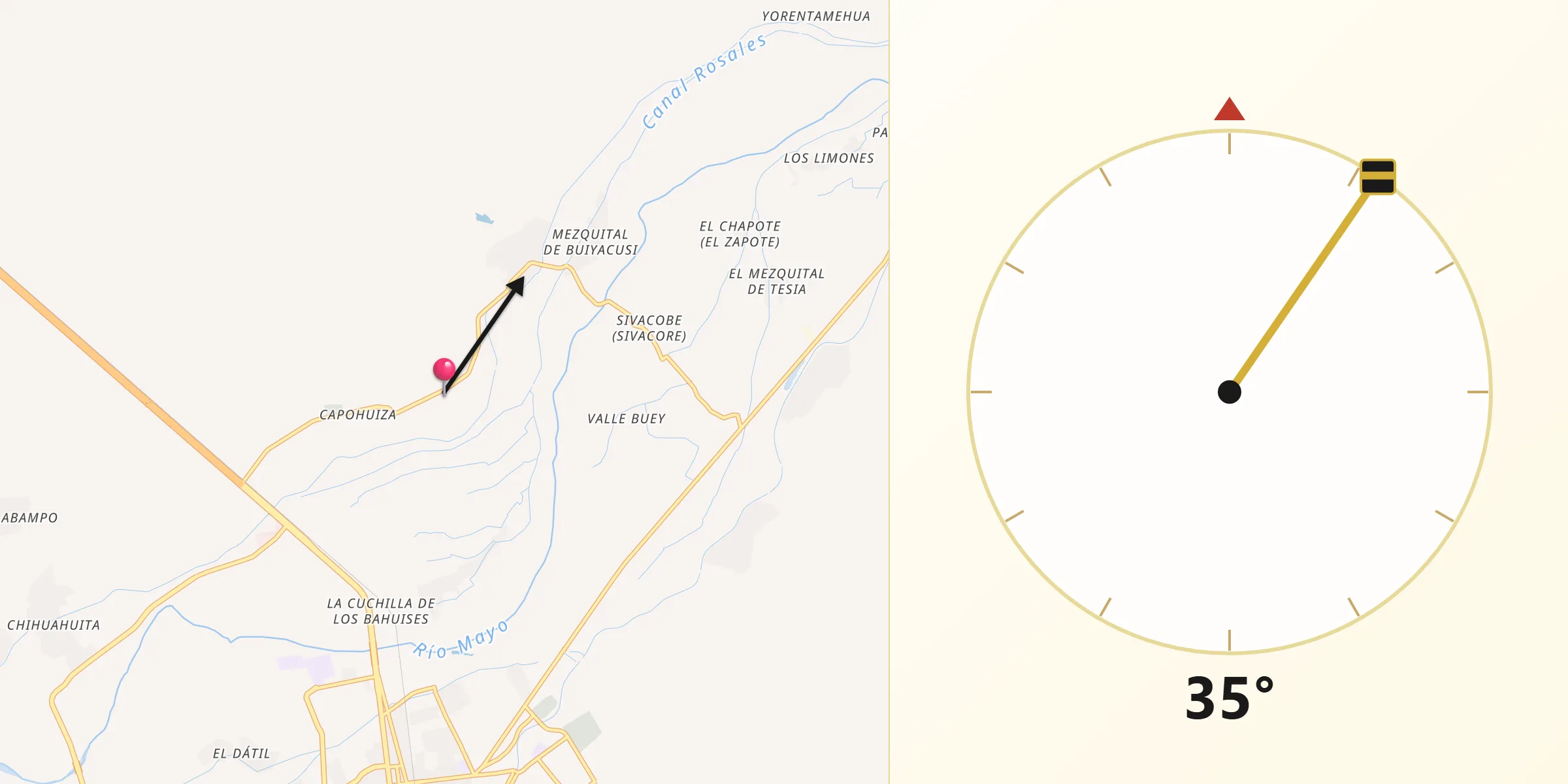 Dirección de la Qibla desde Rosales