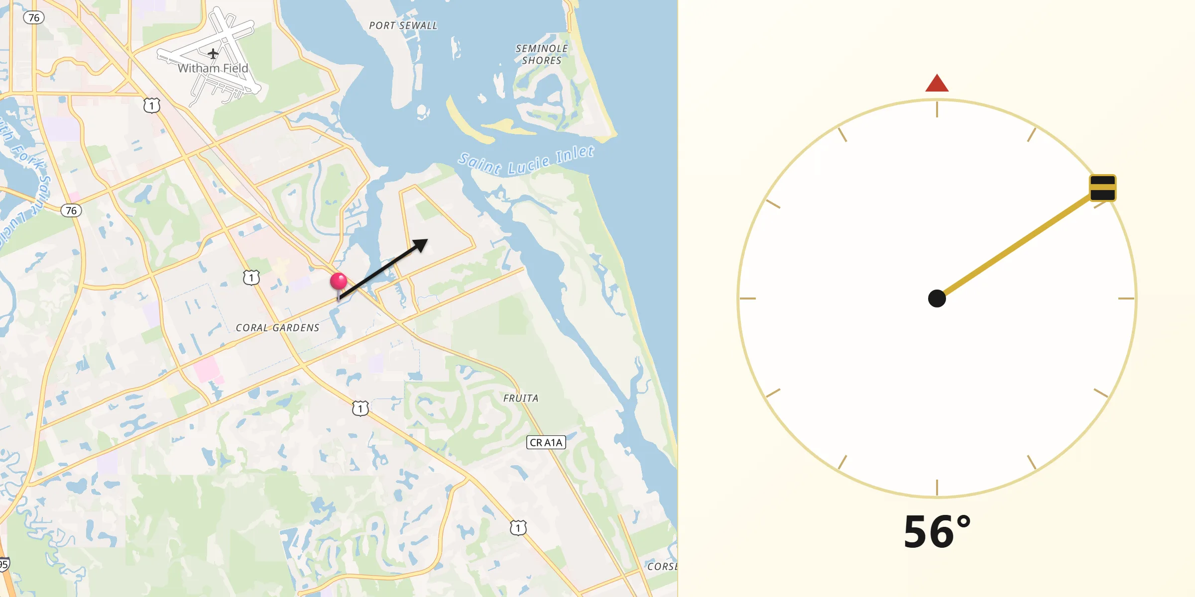 Qibla Direction from Port Salerno
