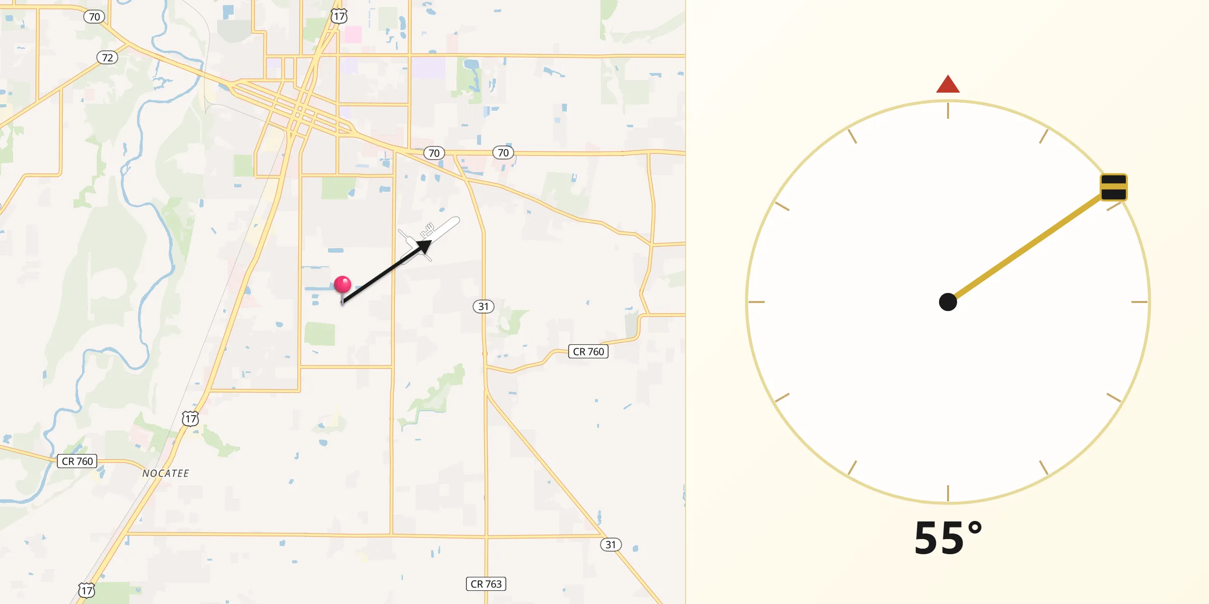 Qibla Direction from Southeast Arcadia