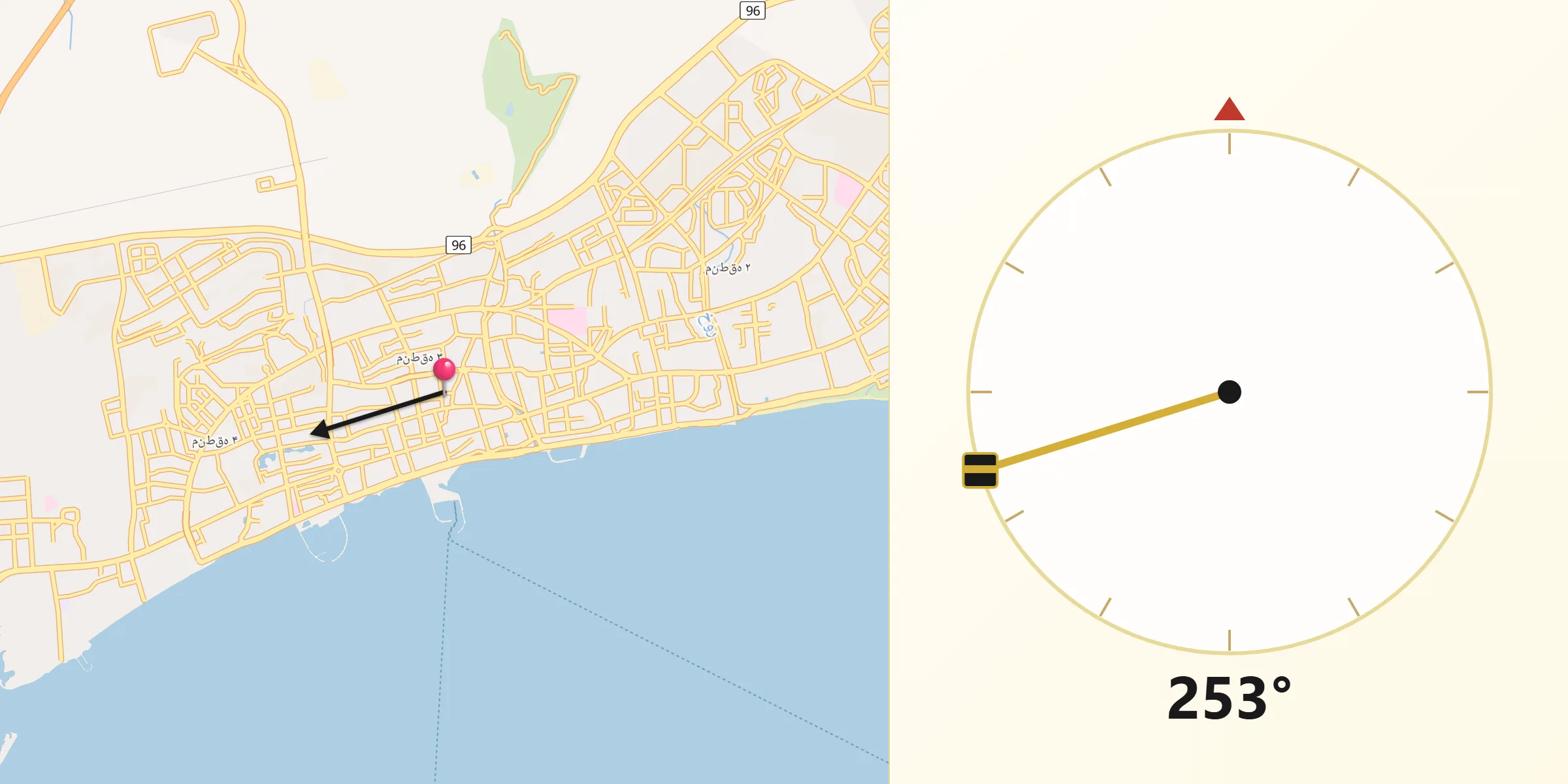 Direction vers la Qibla depuis Bandar Abbas