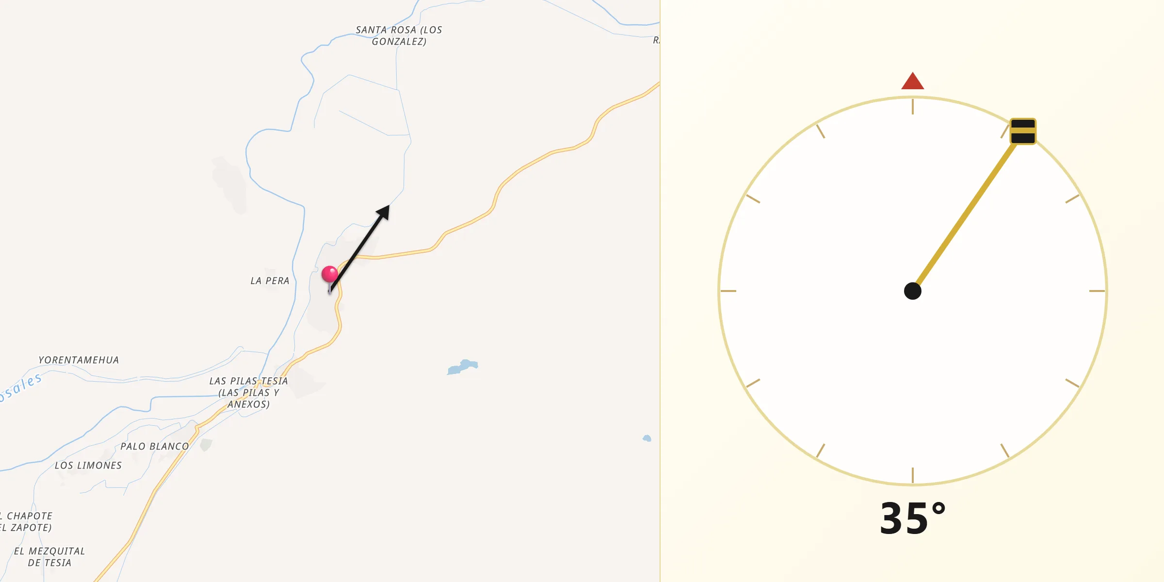 Dirección de la Qibla desde Tierra Blanca