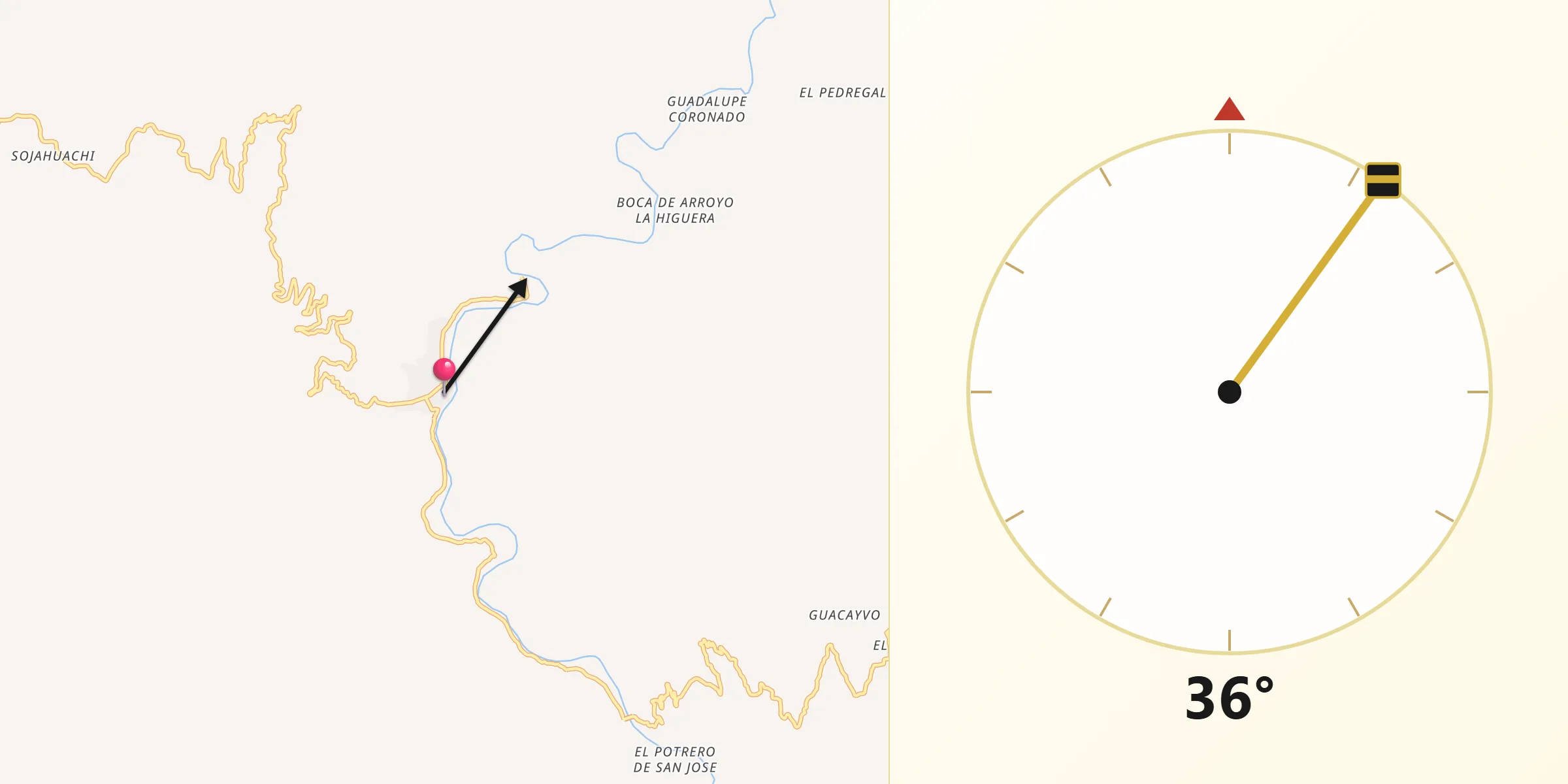 Dirección de la Qibla desde Urique