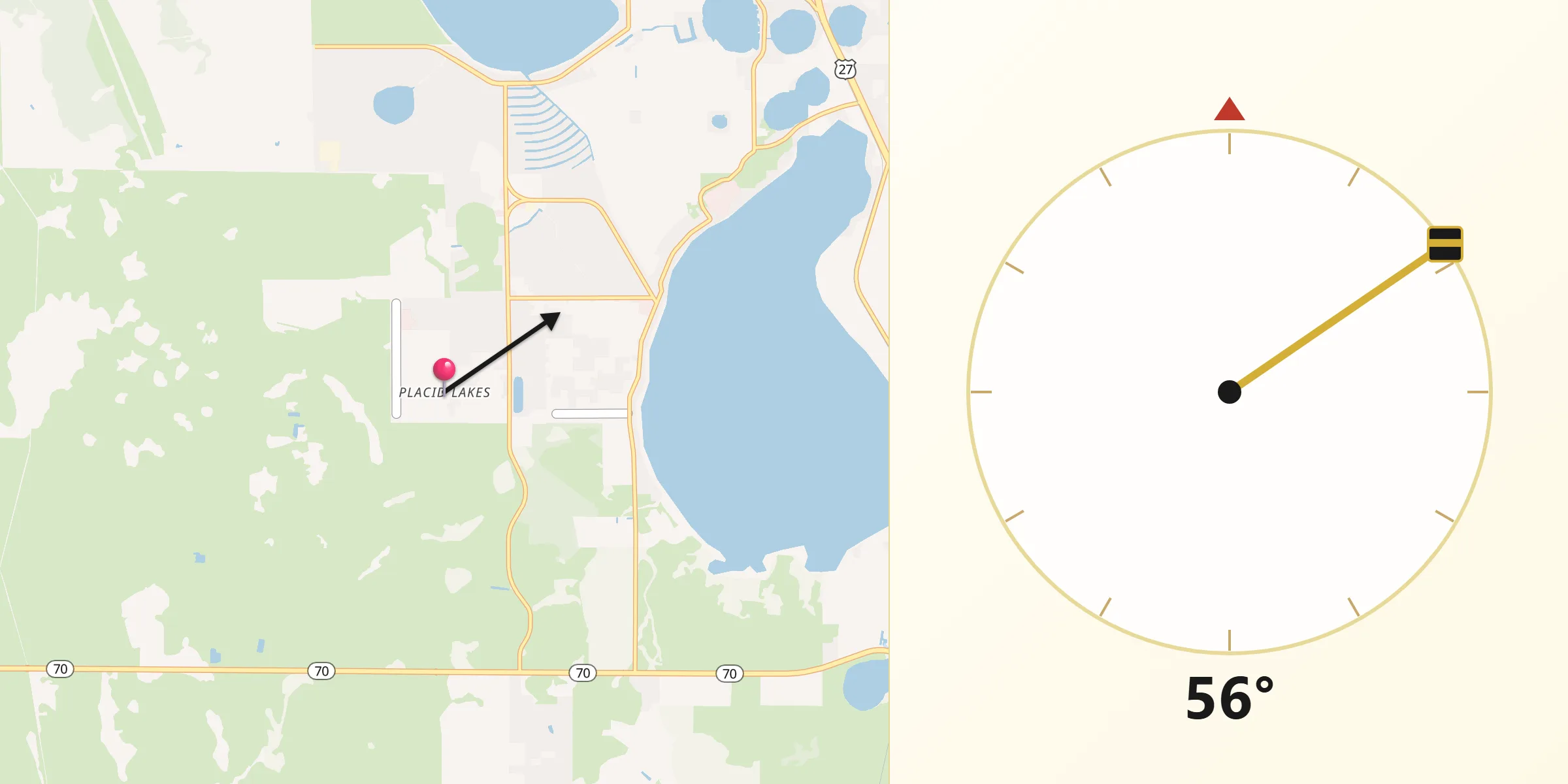 Qibla Direction from Placid Lakes