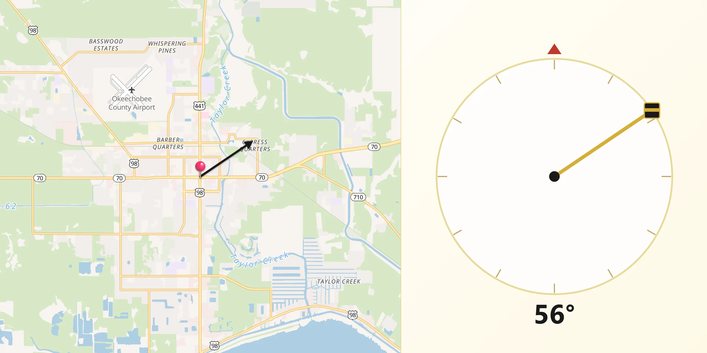 Qibla Direction from Okeechobee
