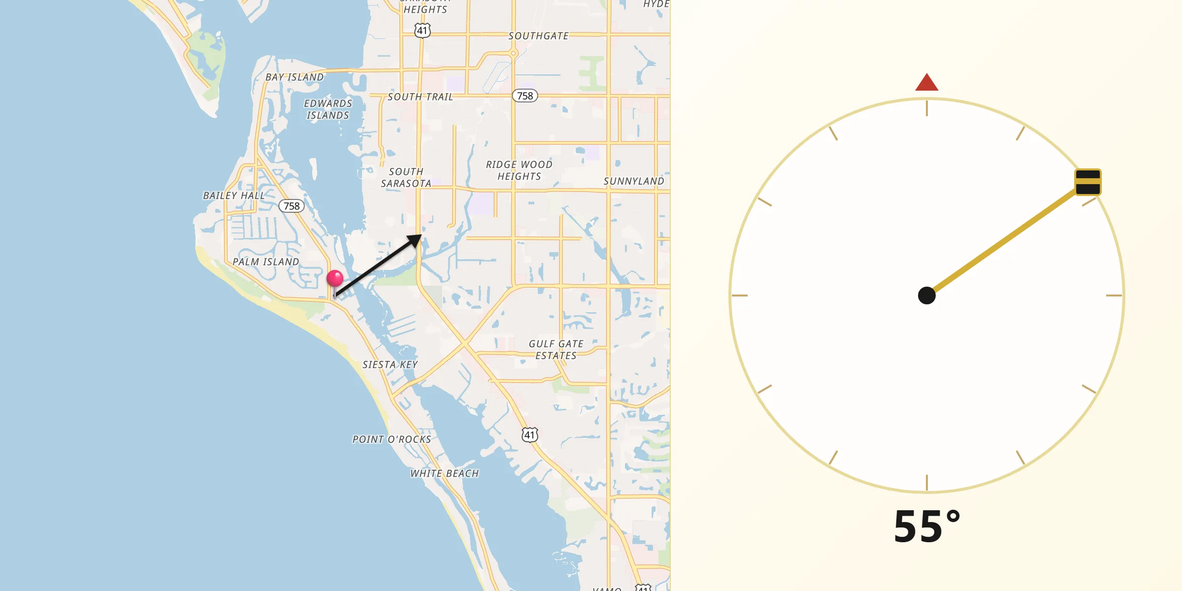 Qibla Direction from Siesta Key