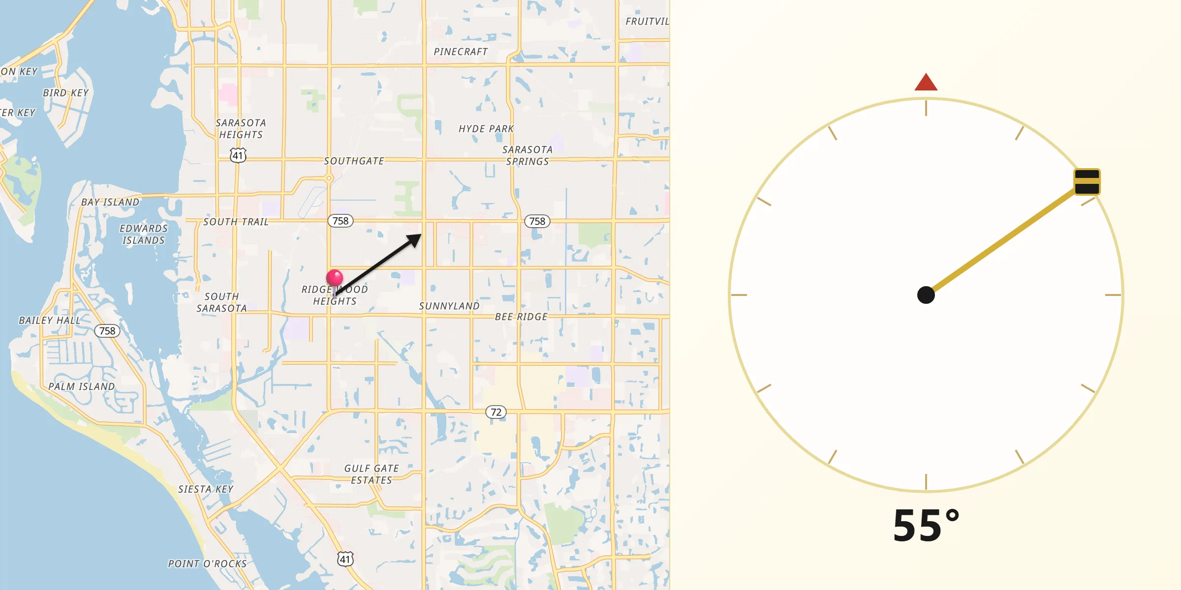 Qibla Direction from Ridge Wood Heights