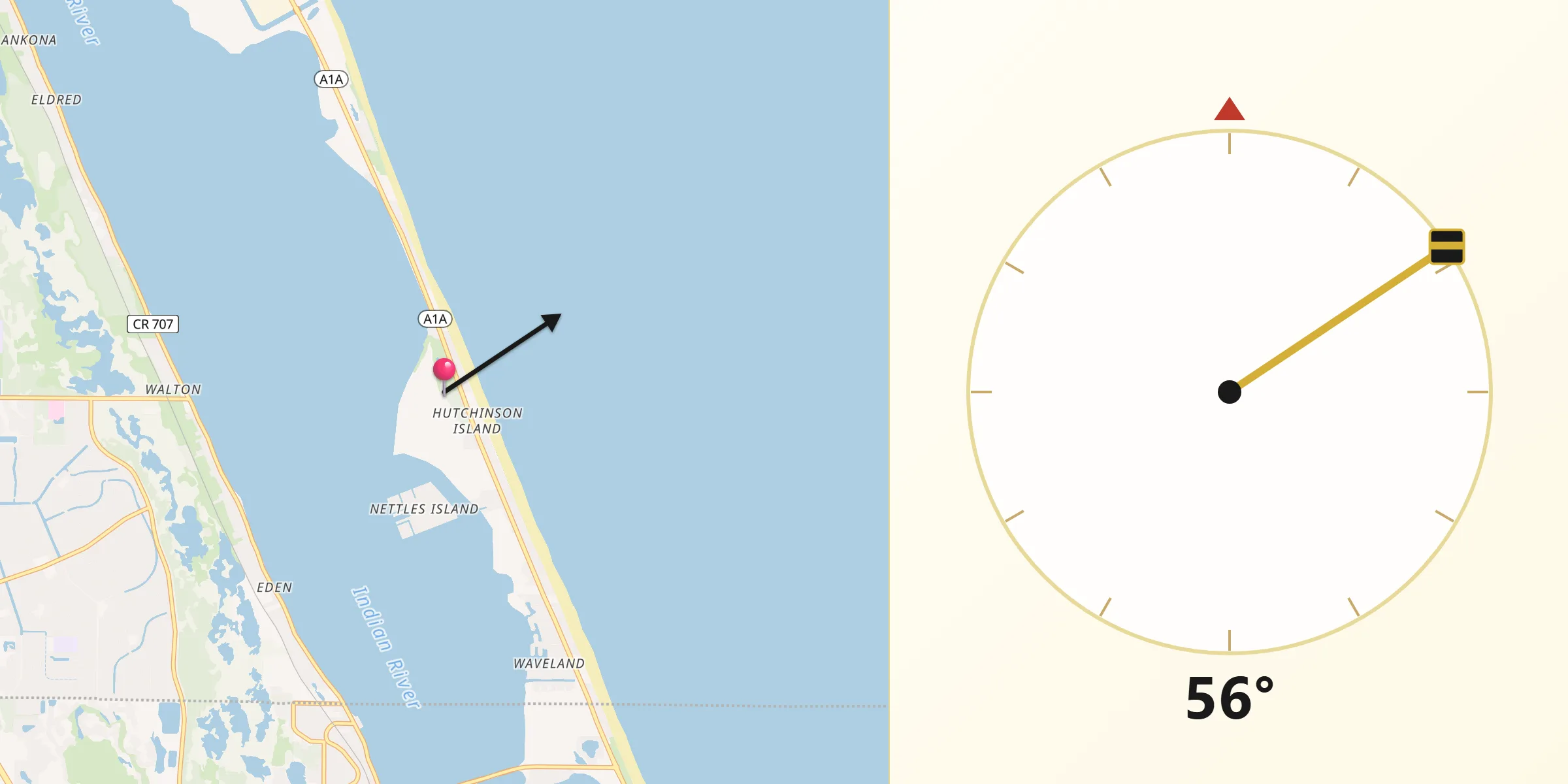Qibla Direction from Hutchinson Island South