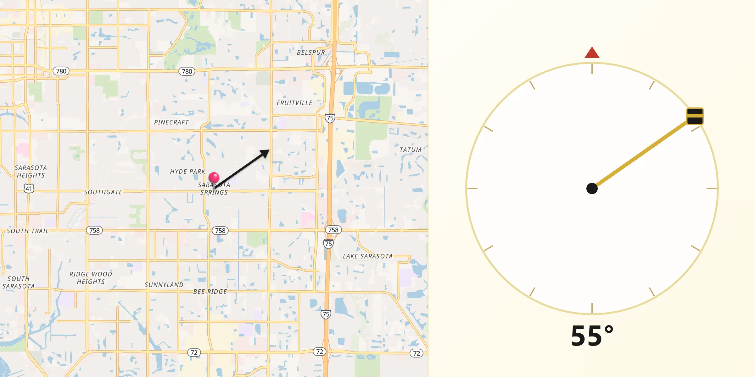 Qibla Direction from Sarasota Springs