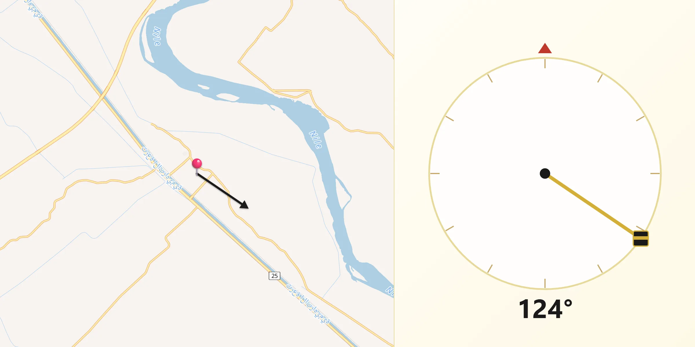 Direzione della Qibla da Manfalūţ