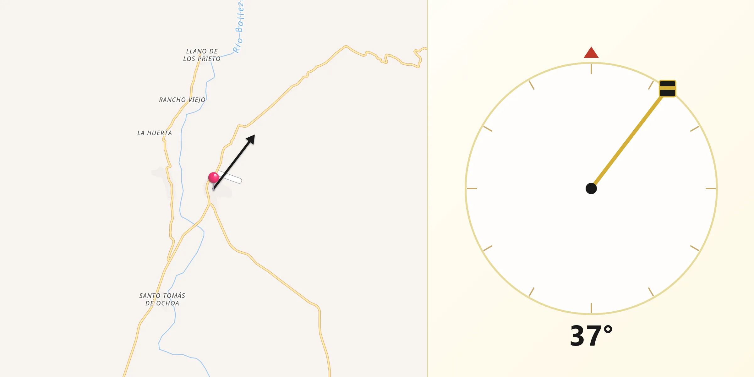Dirección de la Qibla desde Valle del Rosario