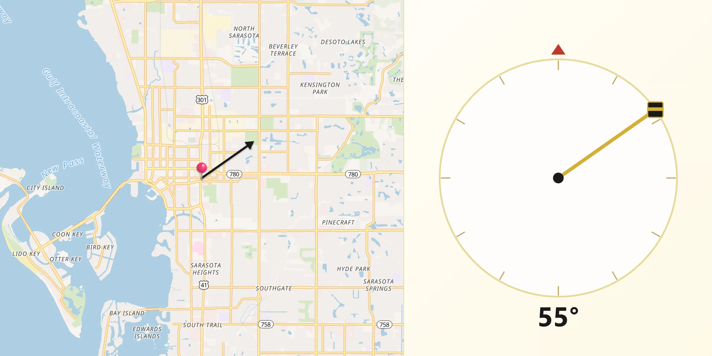Qibla Direction from Sarasota