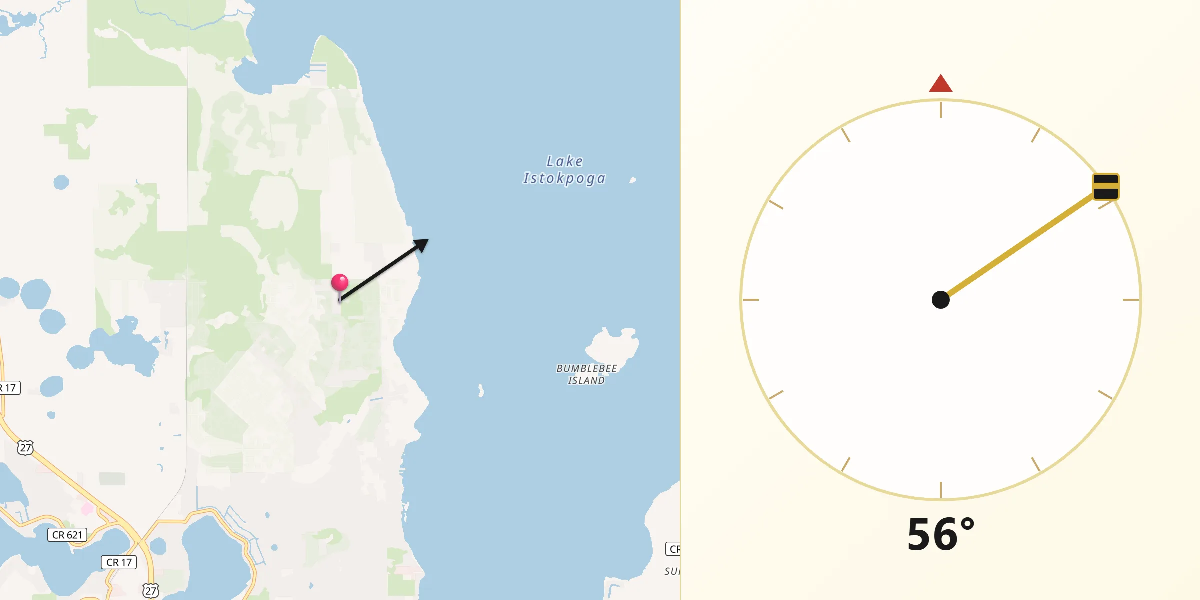 Qibla Direction from Lake Placid