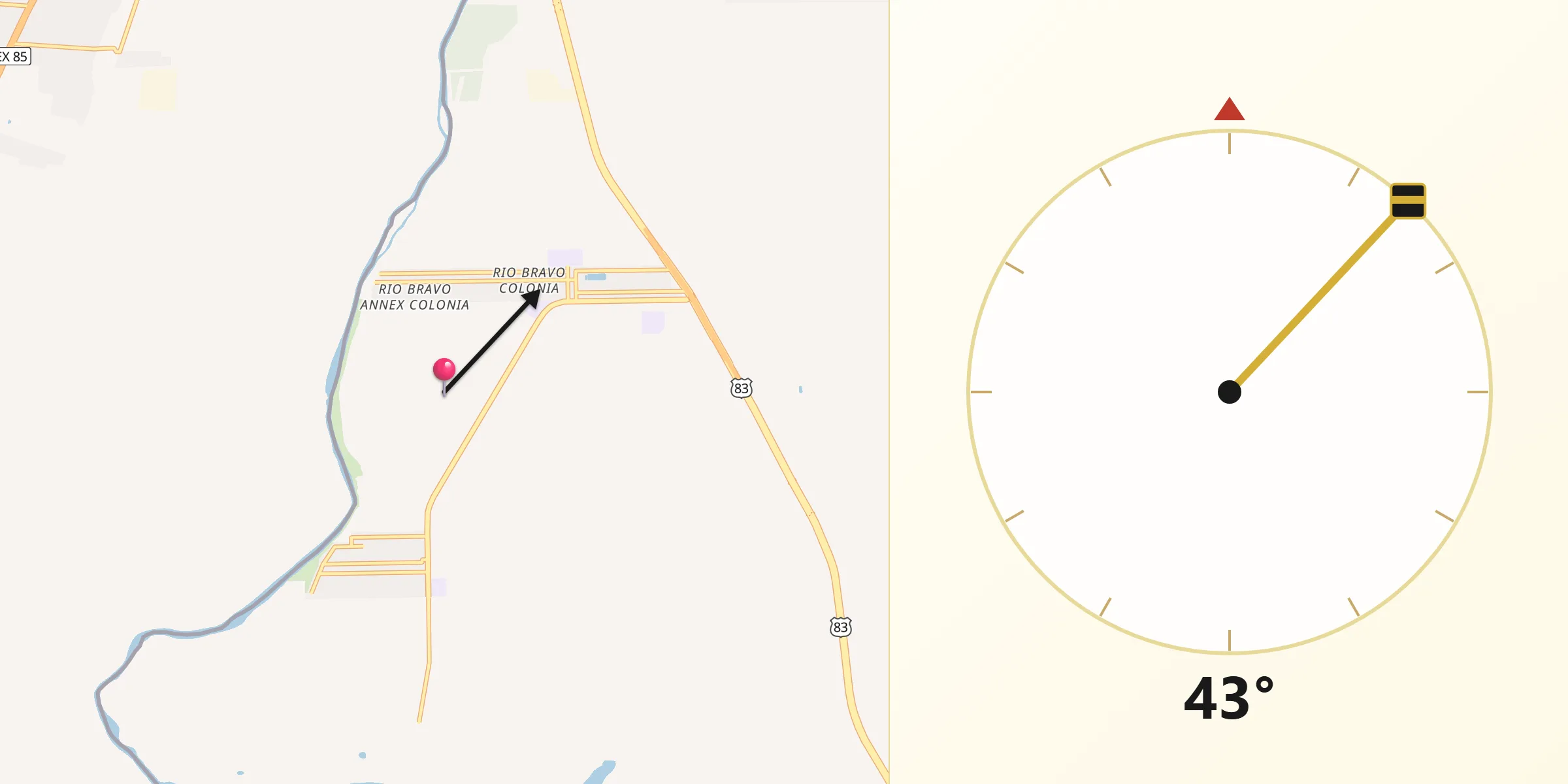 Qibla Direction from El Cenizo