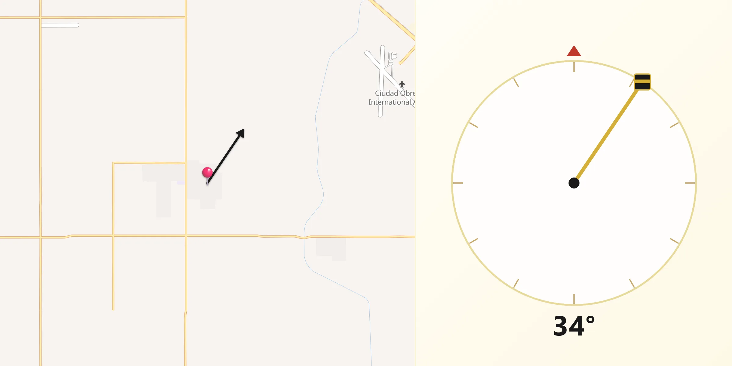 Dirección de la Qibla desde Marte R. Gómez (Tobarito)