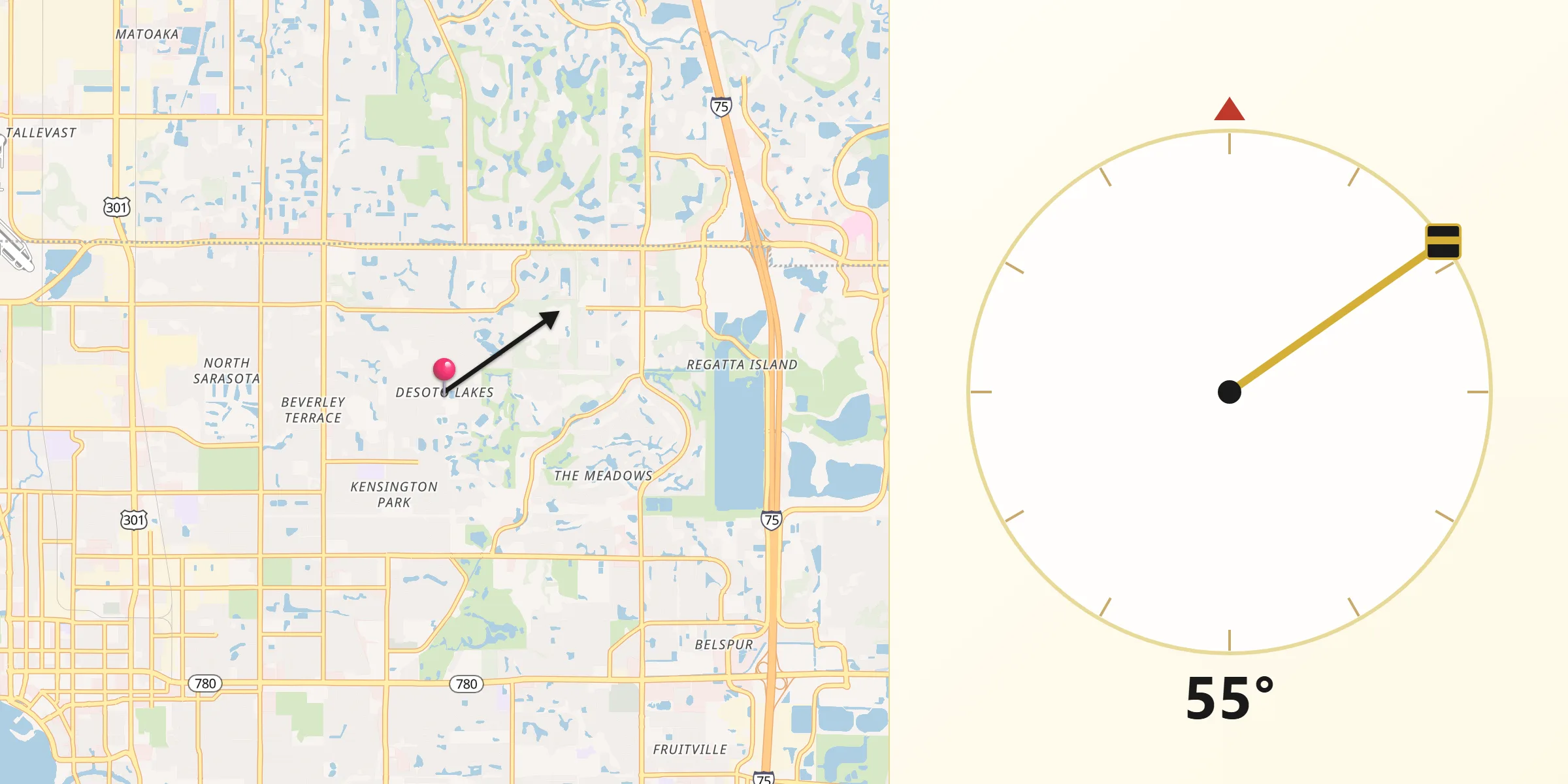 Qibla Direction from Desoto Lakes