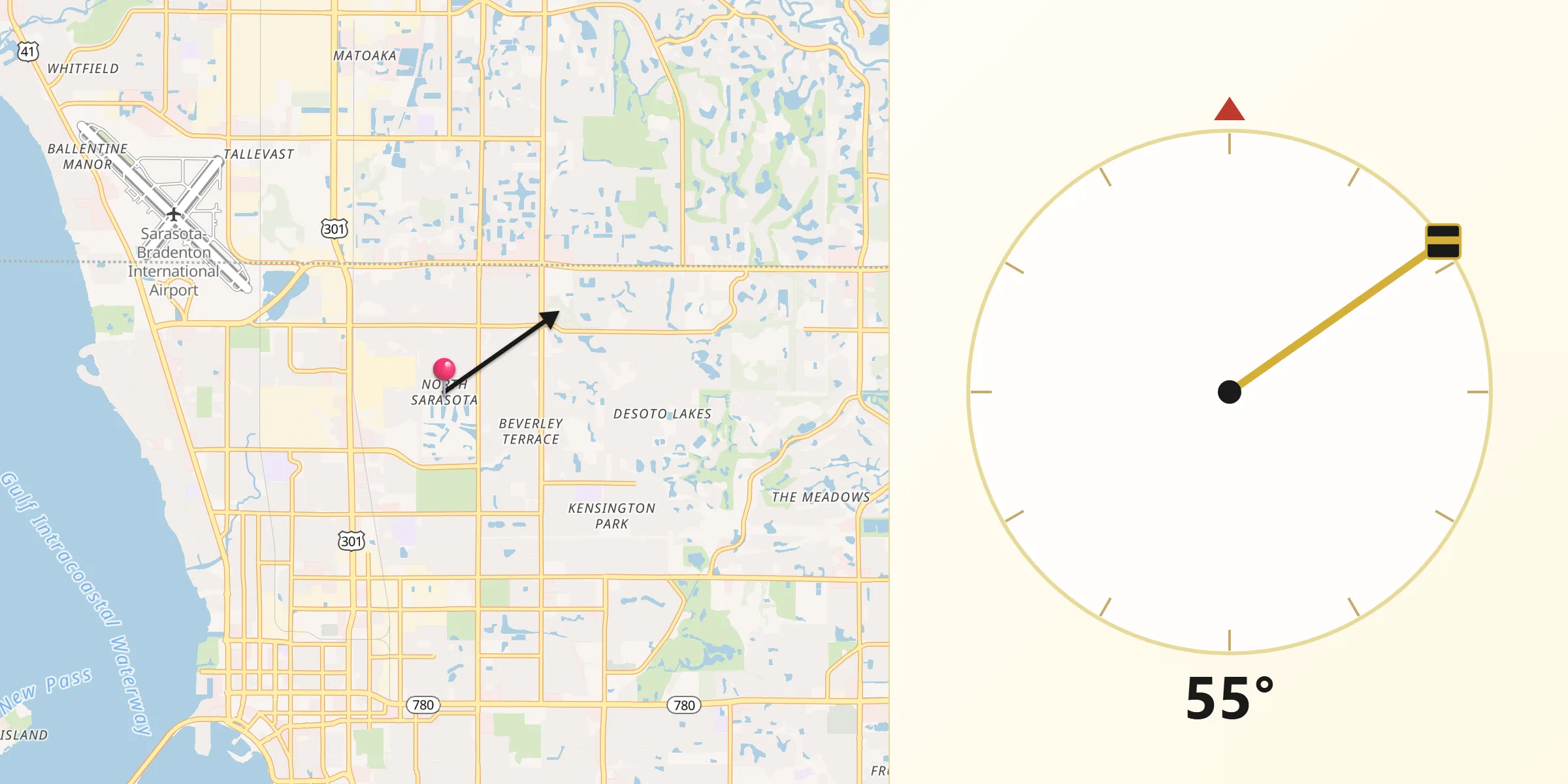 Qibla Direction from North Sarasota