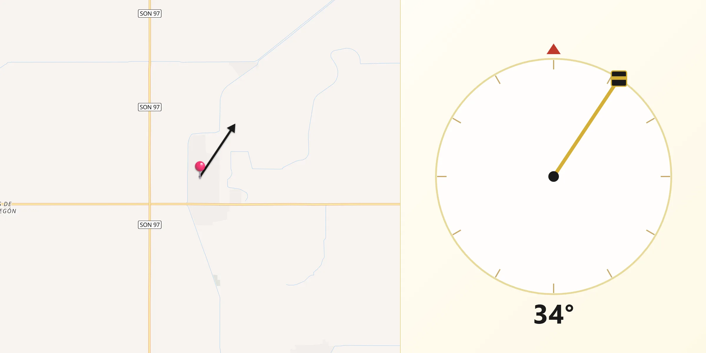 Dirección de la Qibla desde San Ignacio Río Muerto