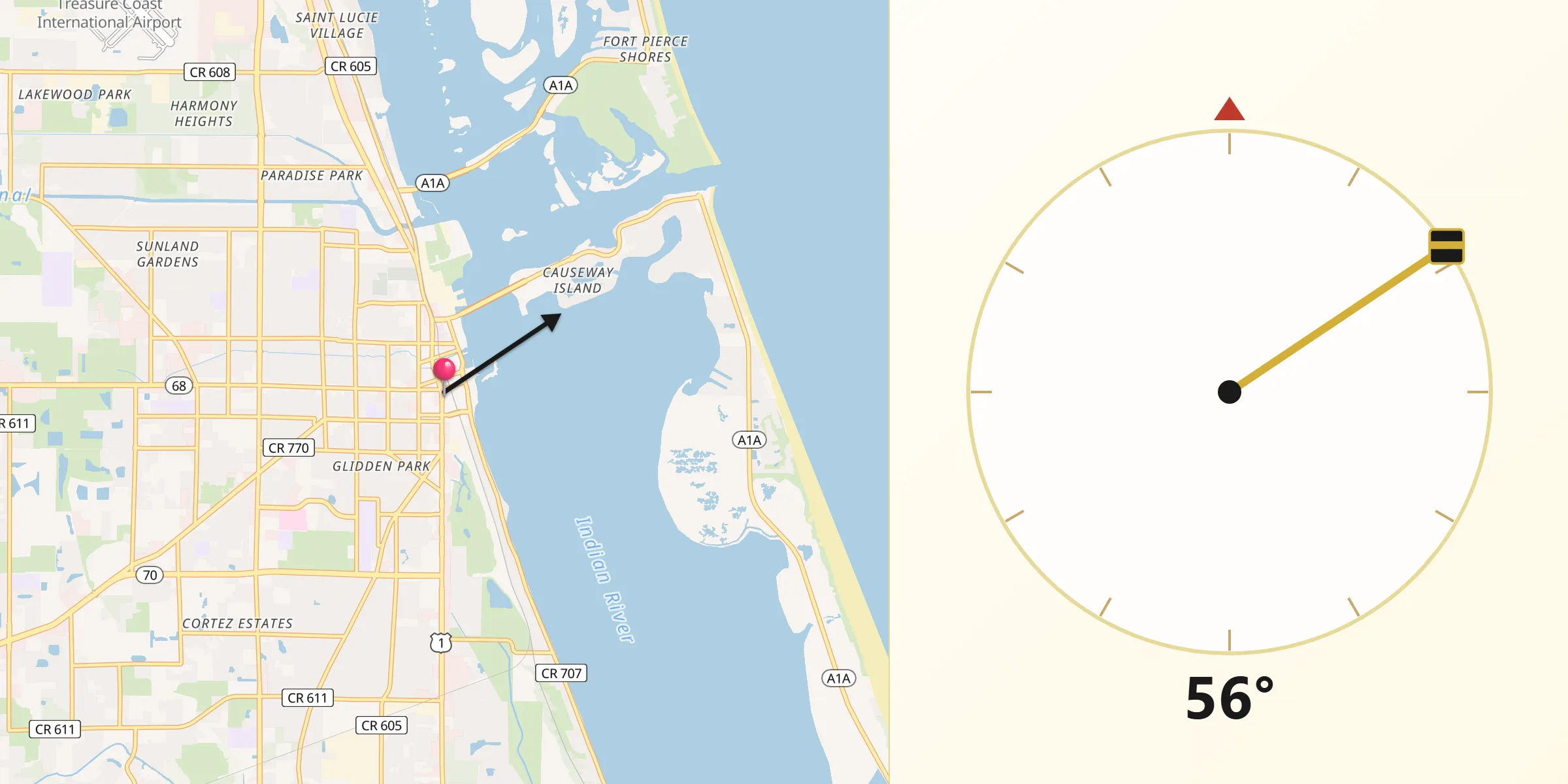 Qibla Direction from Ft. Pierce