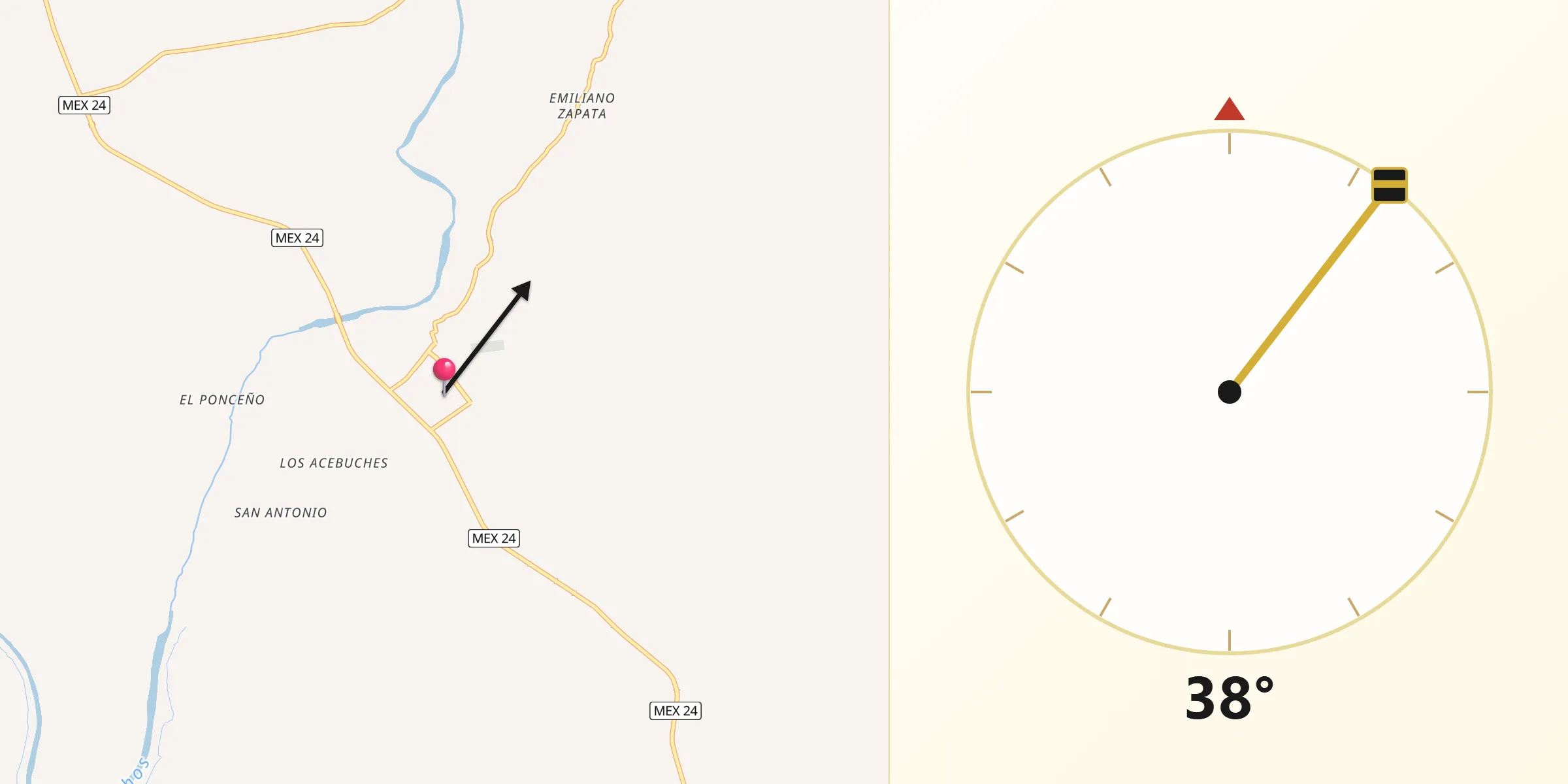 Dirección de la Qibla desde Valle de Zaragoza