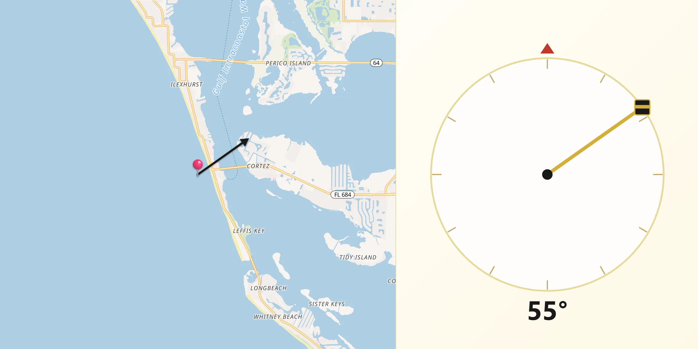 Qibla Direction from Bradenton Beach