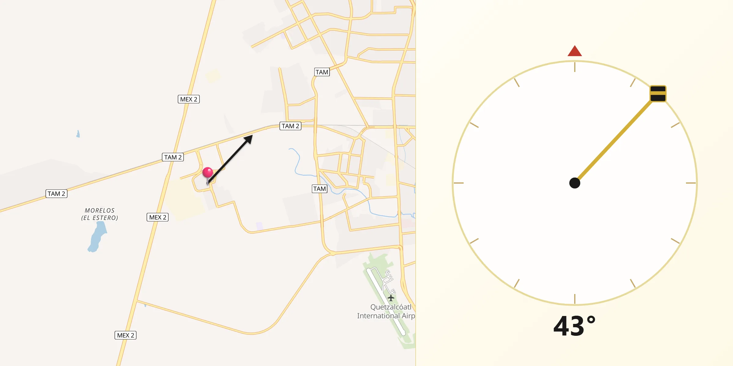 Dirección de la Qibla desde El Campanario y Oradel