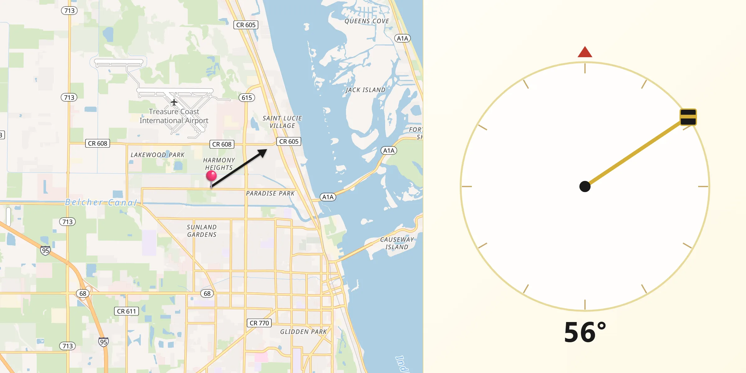 Qibla Direction from Fort Pierce North