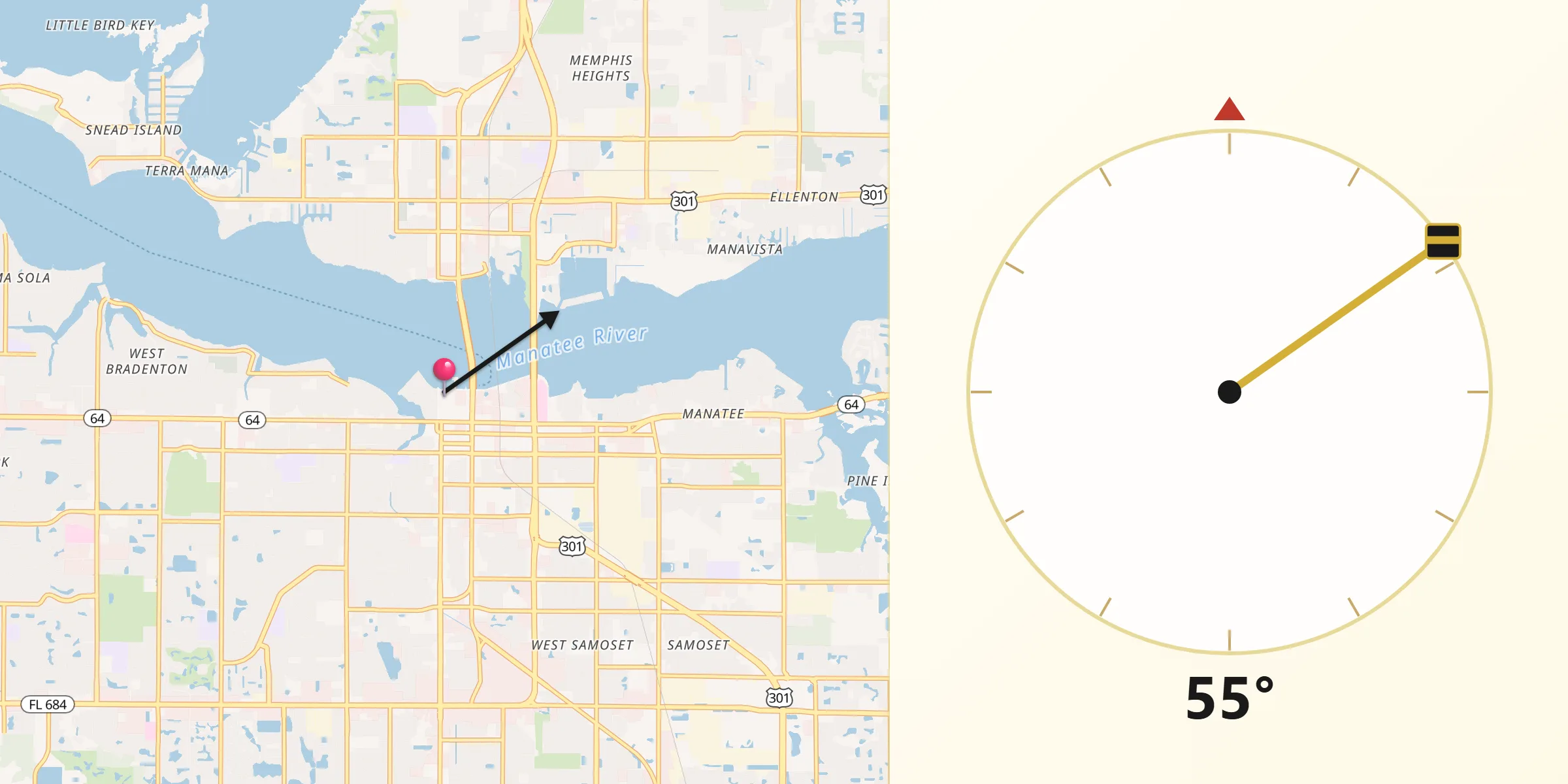 Qibla Direction from Bradenton