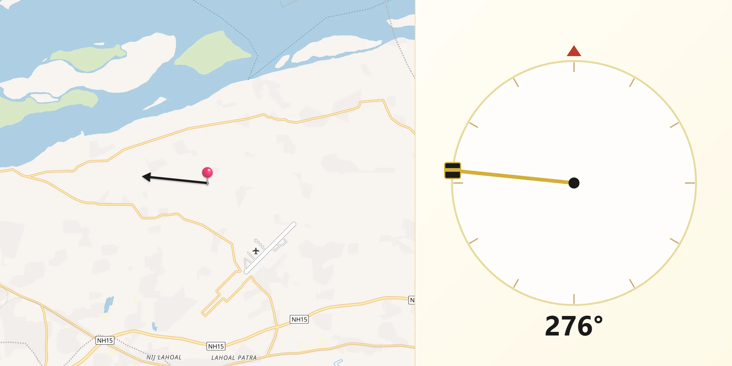 Qibla Direction from Dibrugarh