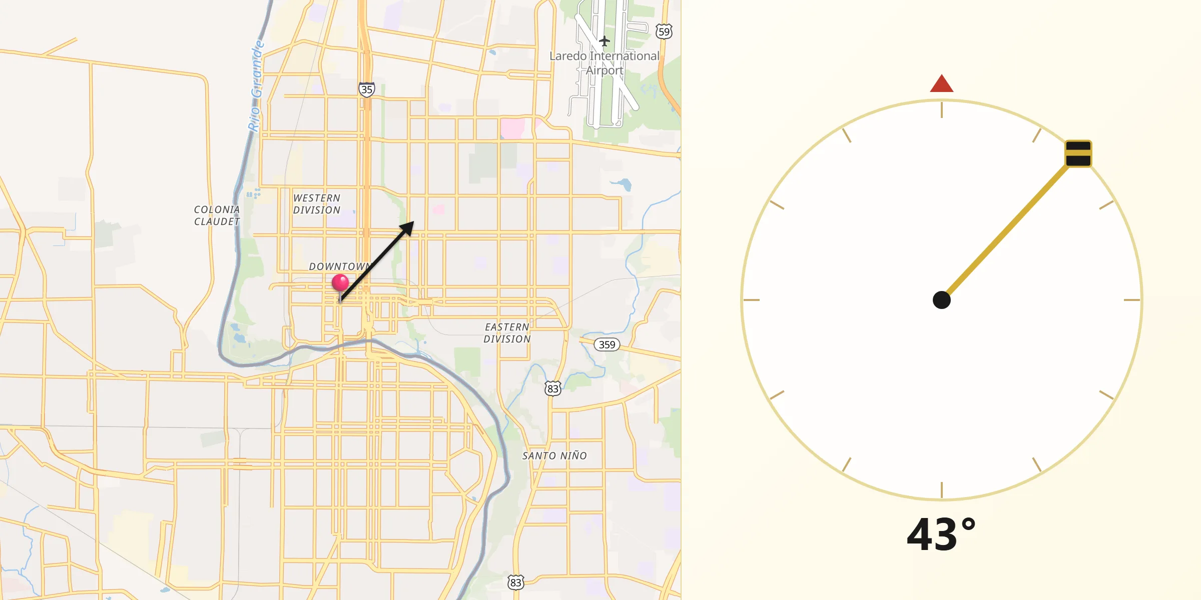 Qibla Direction from Laredo