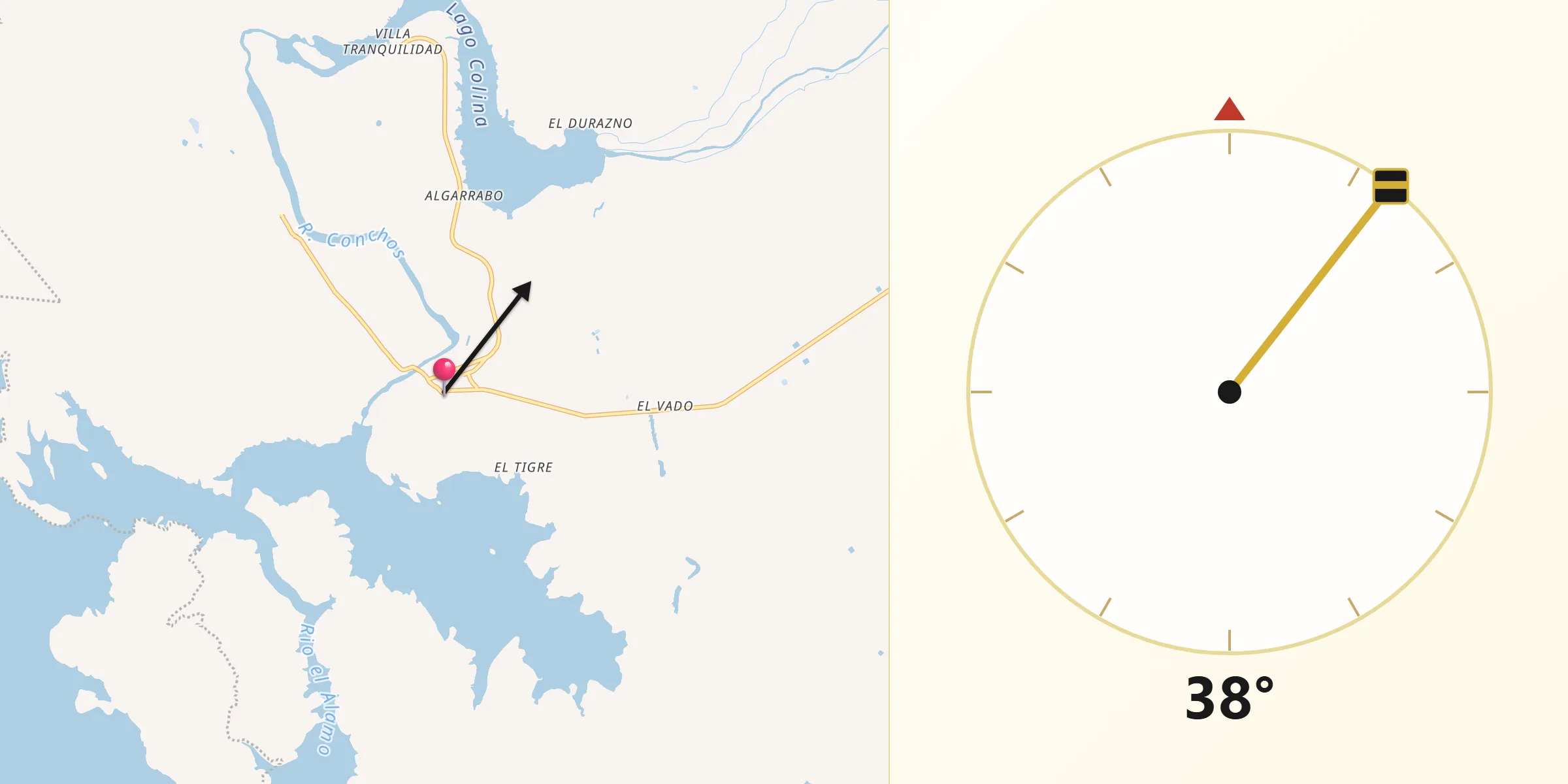 Dirección de la Qibla desde Boquilla de Babisas (La Boquilla de Conchos)