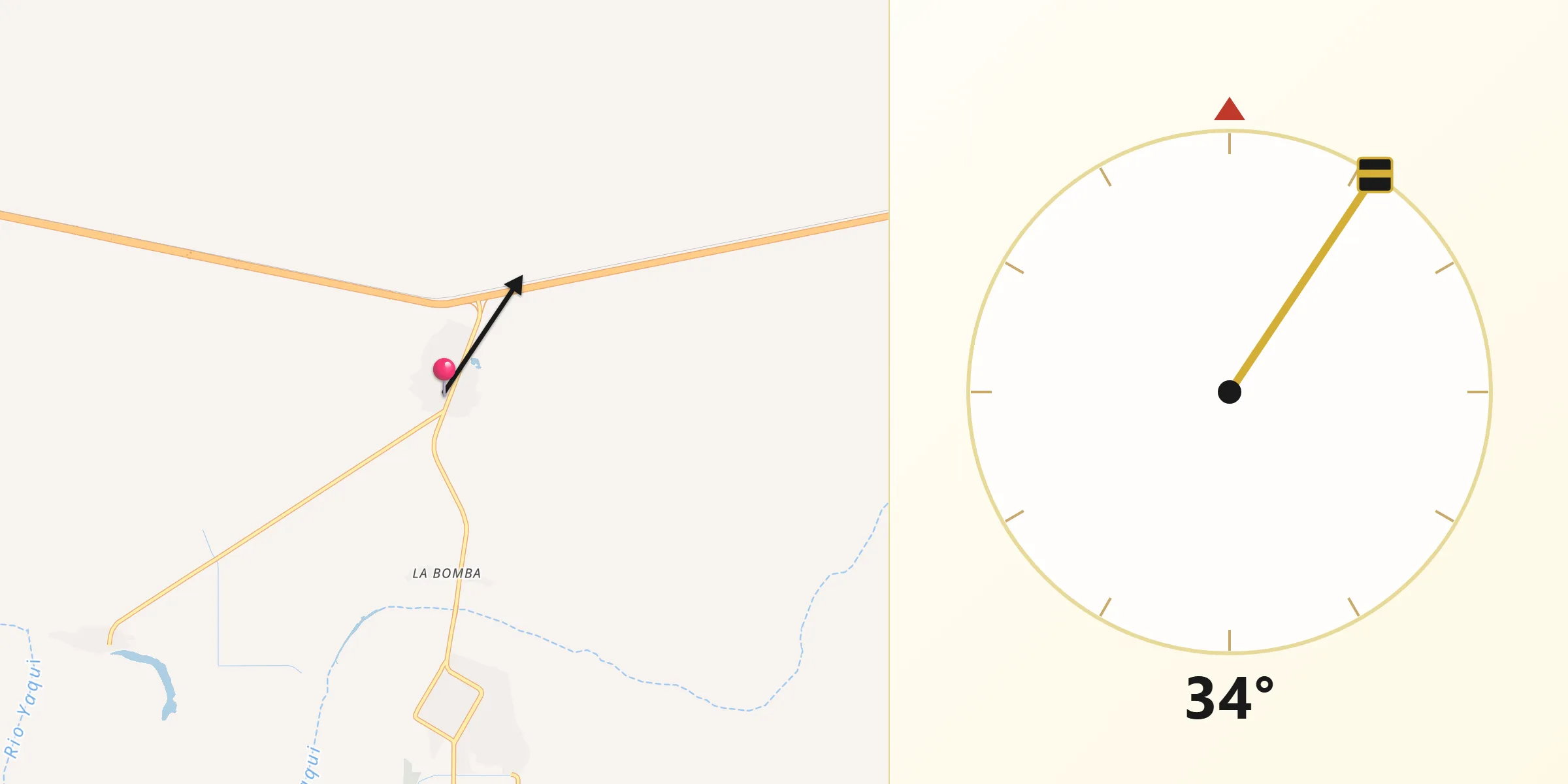 Dirección de la Qibla desde Loma de Bácum