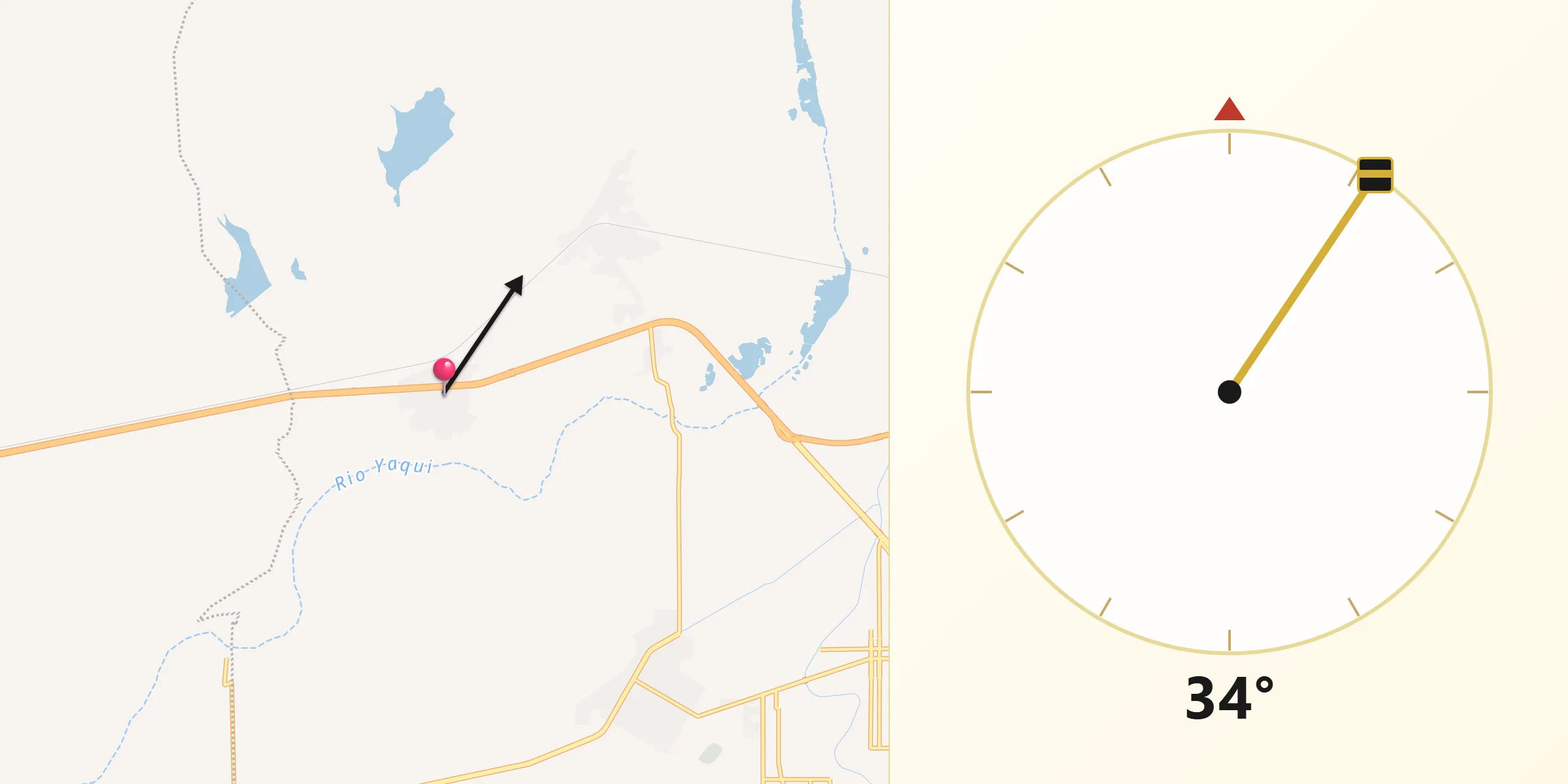 Dirección de la Qibla desde Loma de Guamúchil