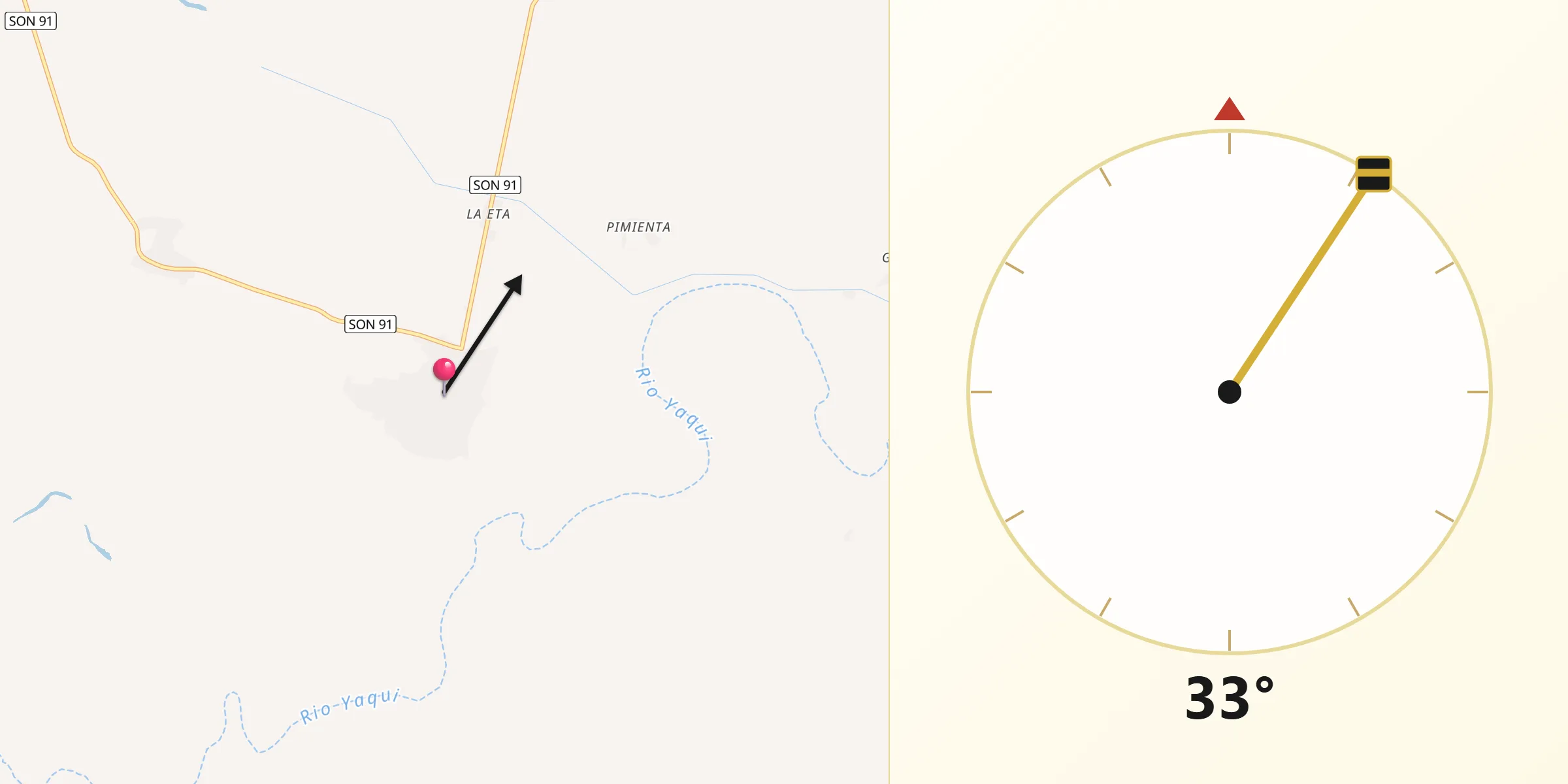 Dirección de la Qibla desde Potam