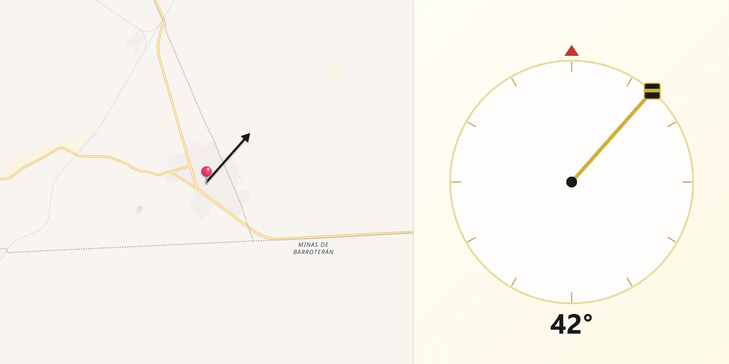 Dirección de la Qibla desde Minas de Barroterán