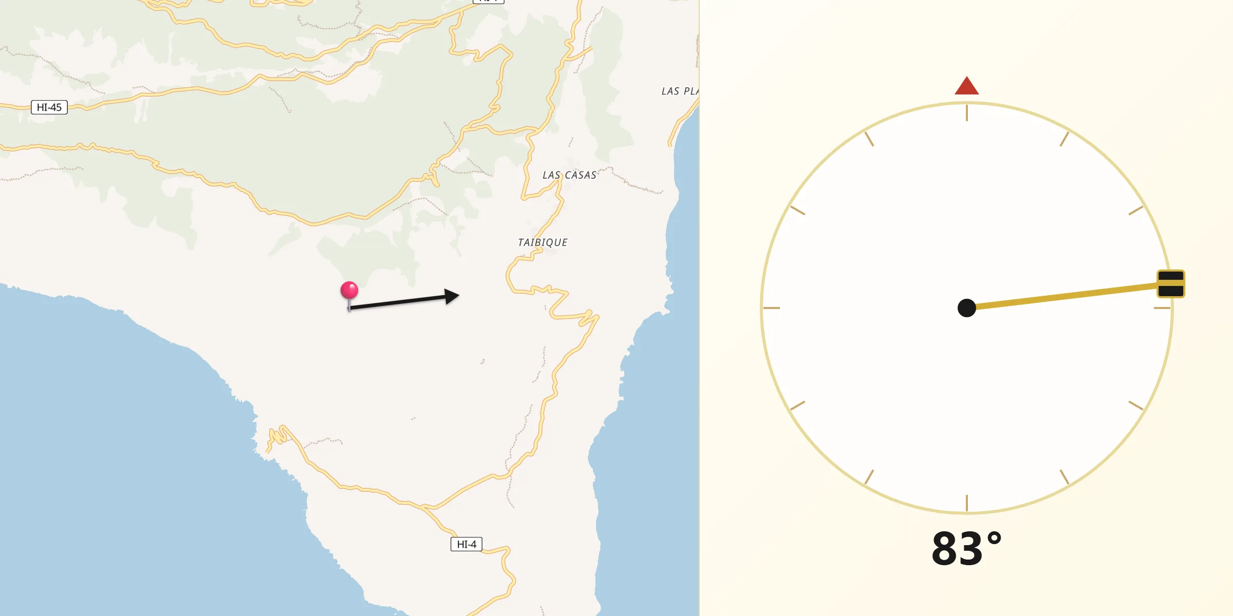 Dirección de la Qibla desde El Pinar de El Hierro