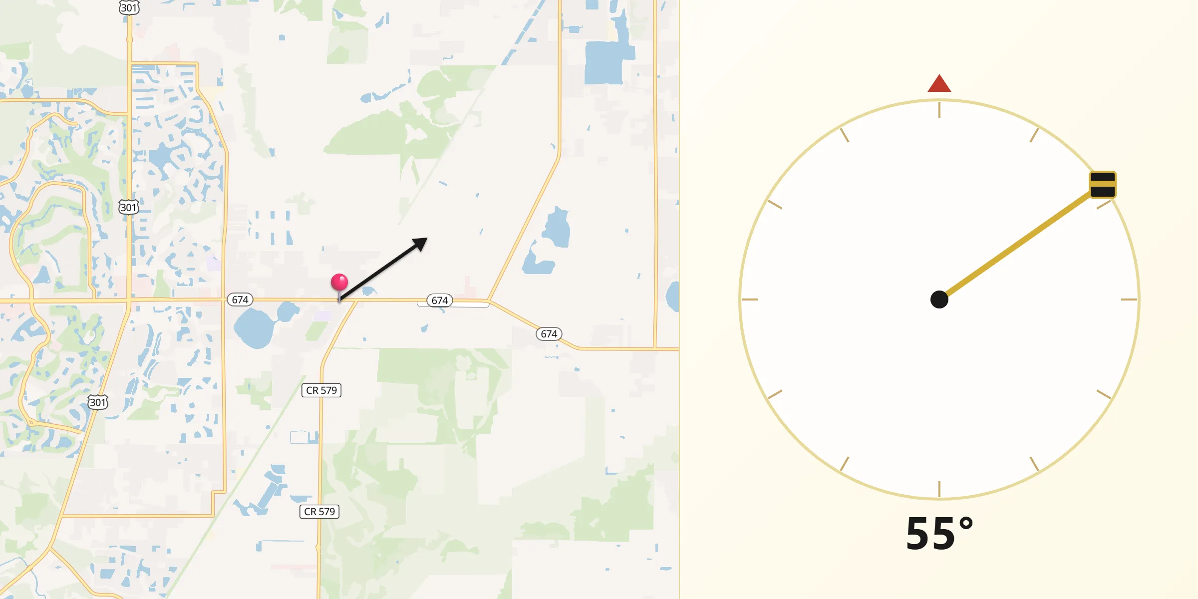 Qibla Direction from Wimauma