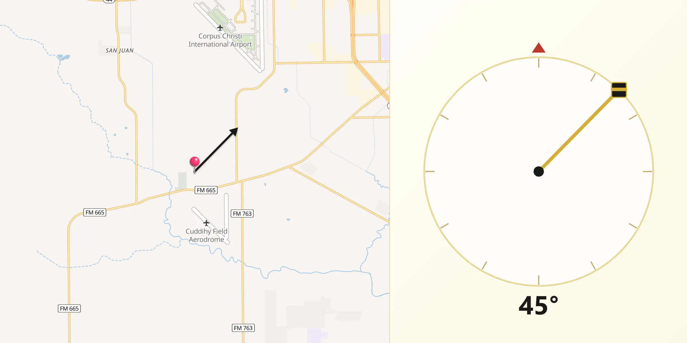 Qibla Direction from Nueces